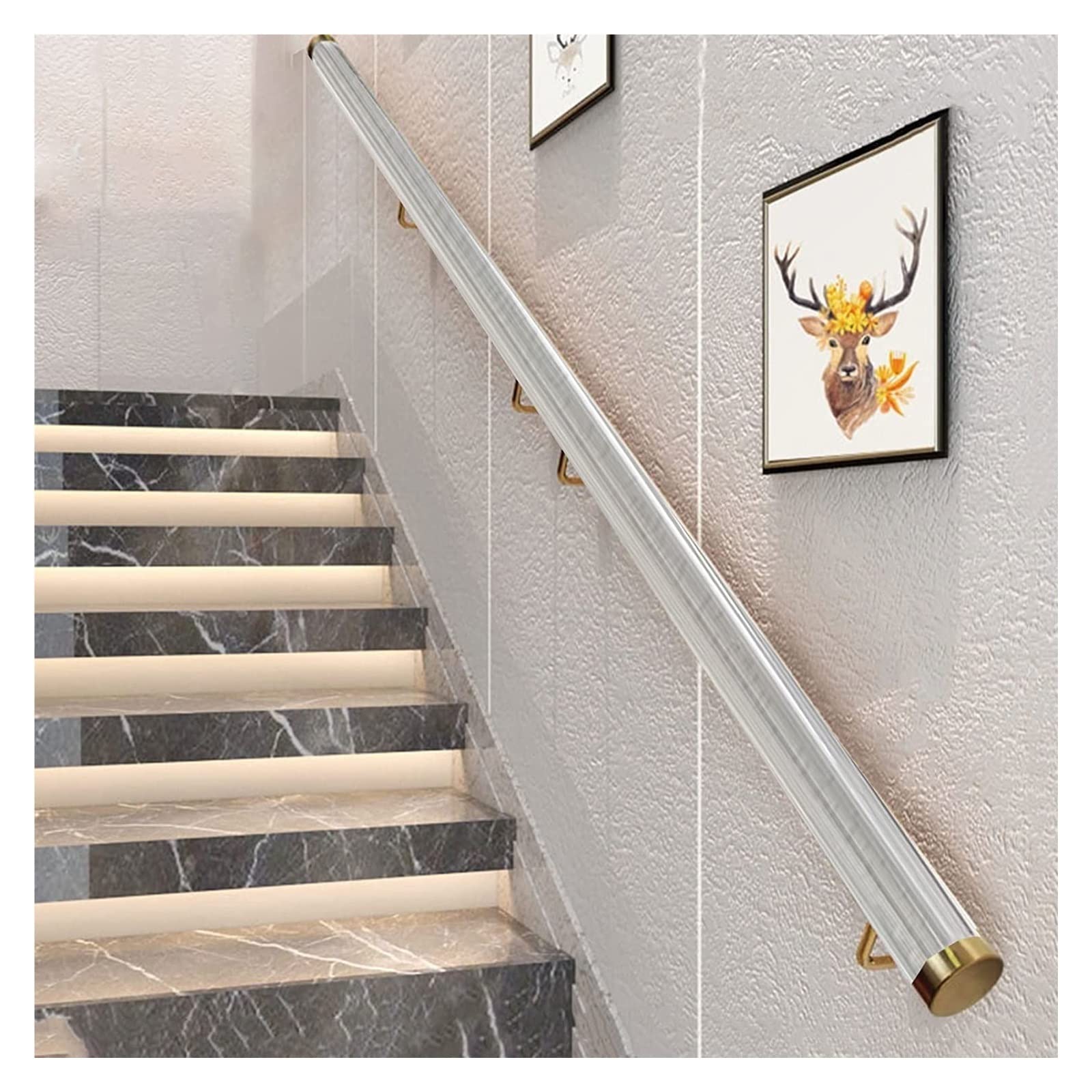 MObyat Clear Acrylic Stair Handrail - Non-Slip Transparent Crystal Indoor Staircase Railing Kit for Wall Mounted Safety Guardrail - Perfect for Home, Office, and Decking (Color: Clear)