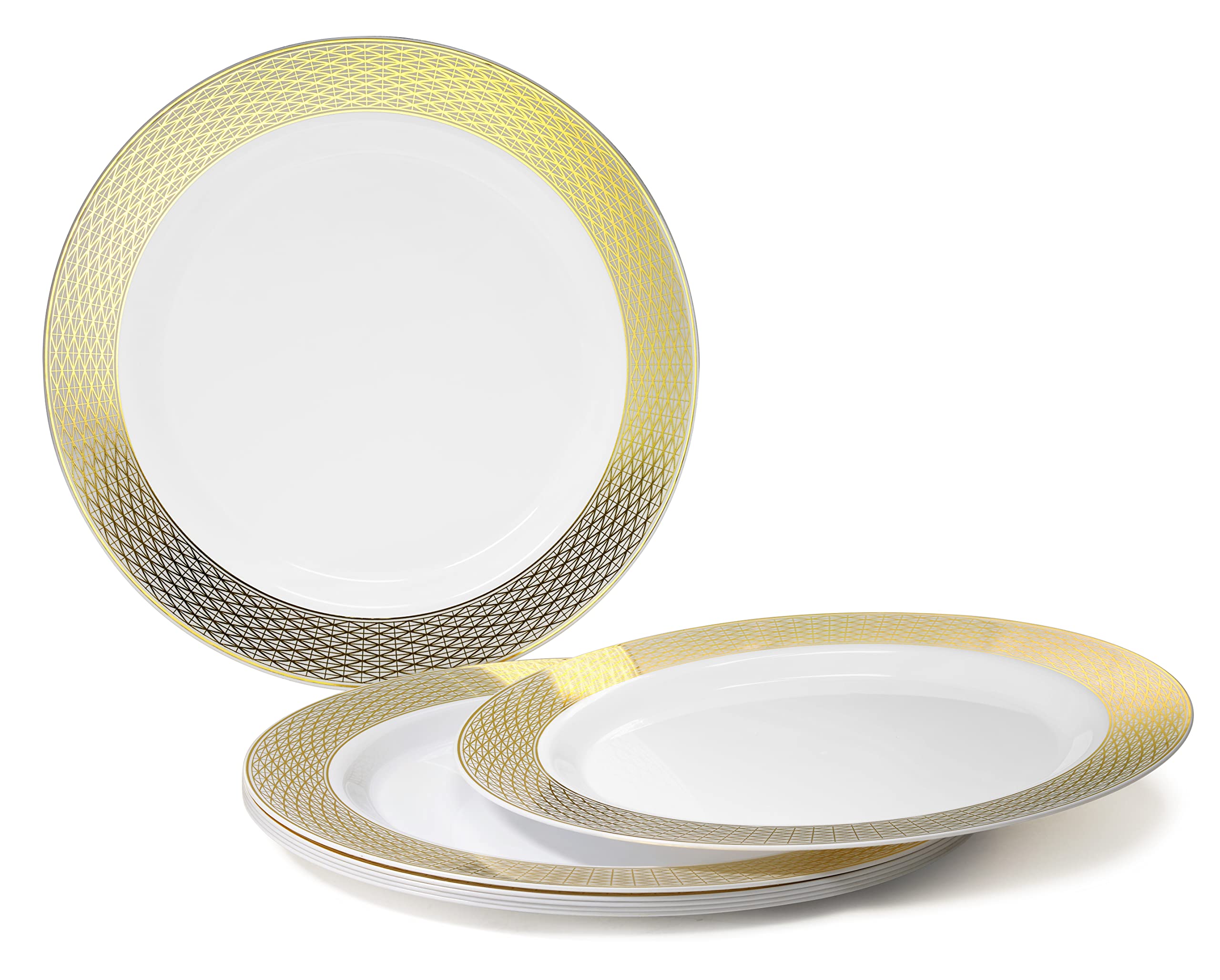 240 Pack Heavyweight Disposable Plastic Plates - 10.5 Inch Elegant Diamond White & Gold Wedding Dinner Plates for Parties, Events & Special Occasions