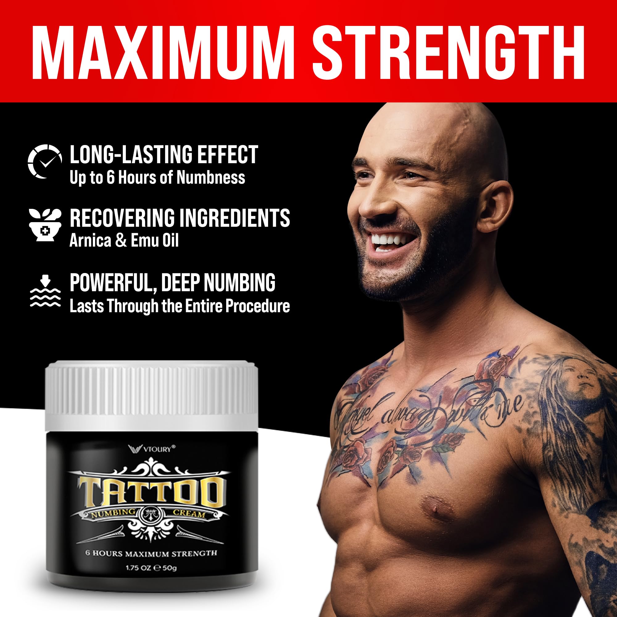 Maximum Strength Tattoo Numbing Cream (50g) - 6 Hours Pain Relief for Tattoos & Waxing - Best Numbing Cream for Brazilian Wax & Body Art - Professional Pain Management Solution for Tattoo Sessions, Waxing Treatments & Cosmetic Procedures