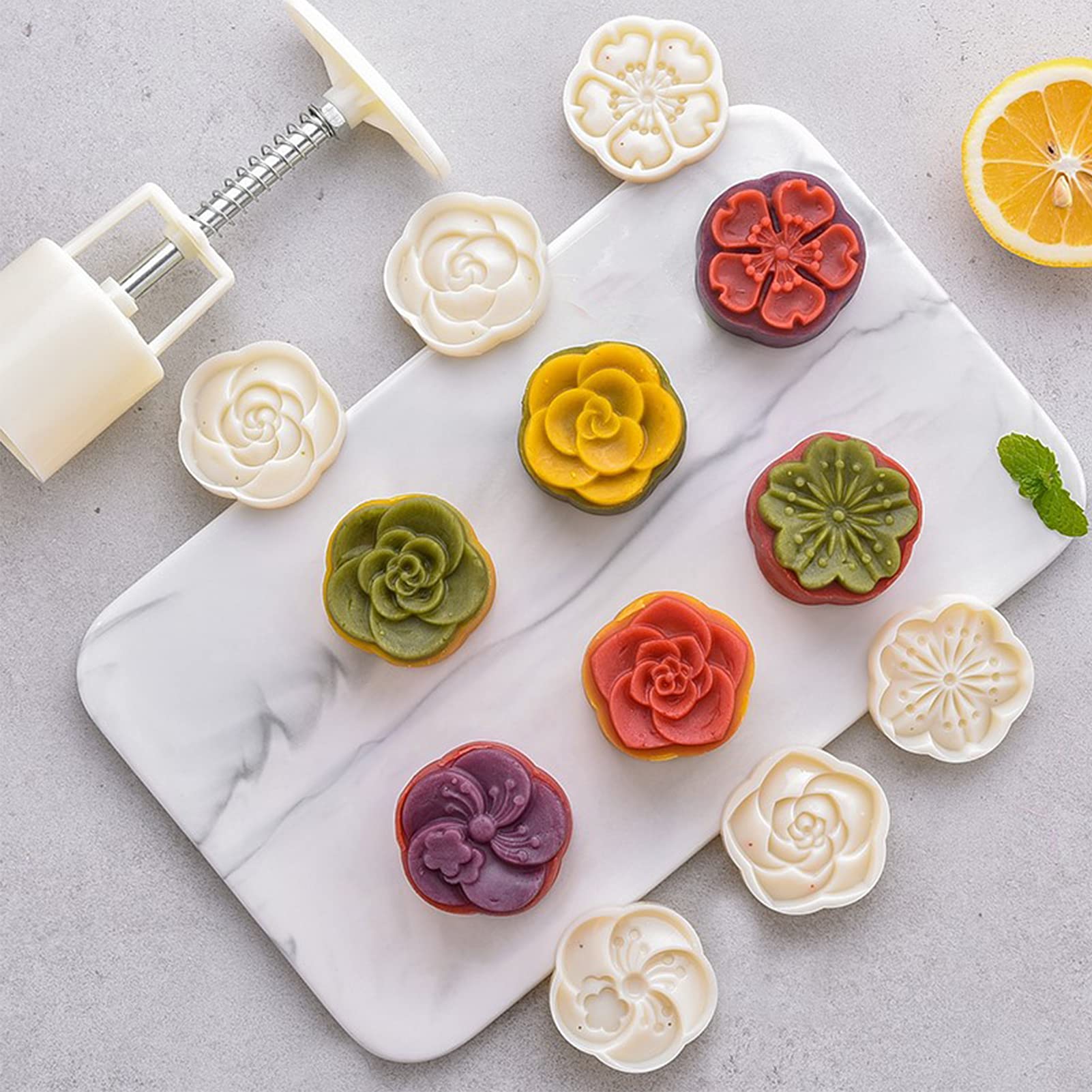 Mooncake Moulds 6-Piece Set - Cherry Blossom Pattern for DIY Moon Cakes & Cookies - Mid-Autumn Festival Baking