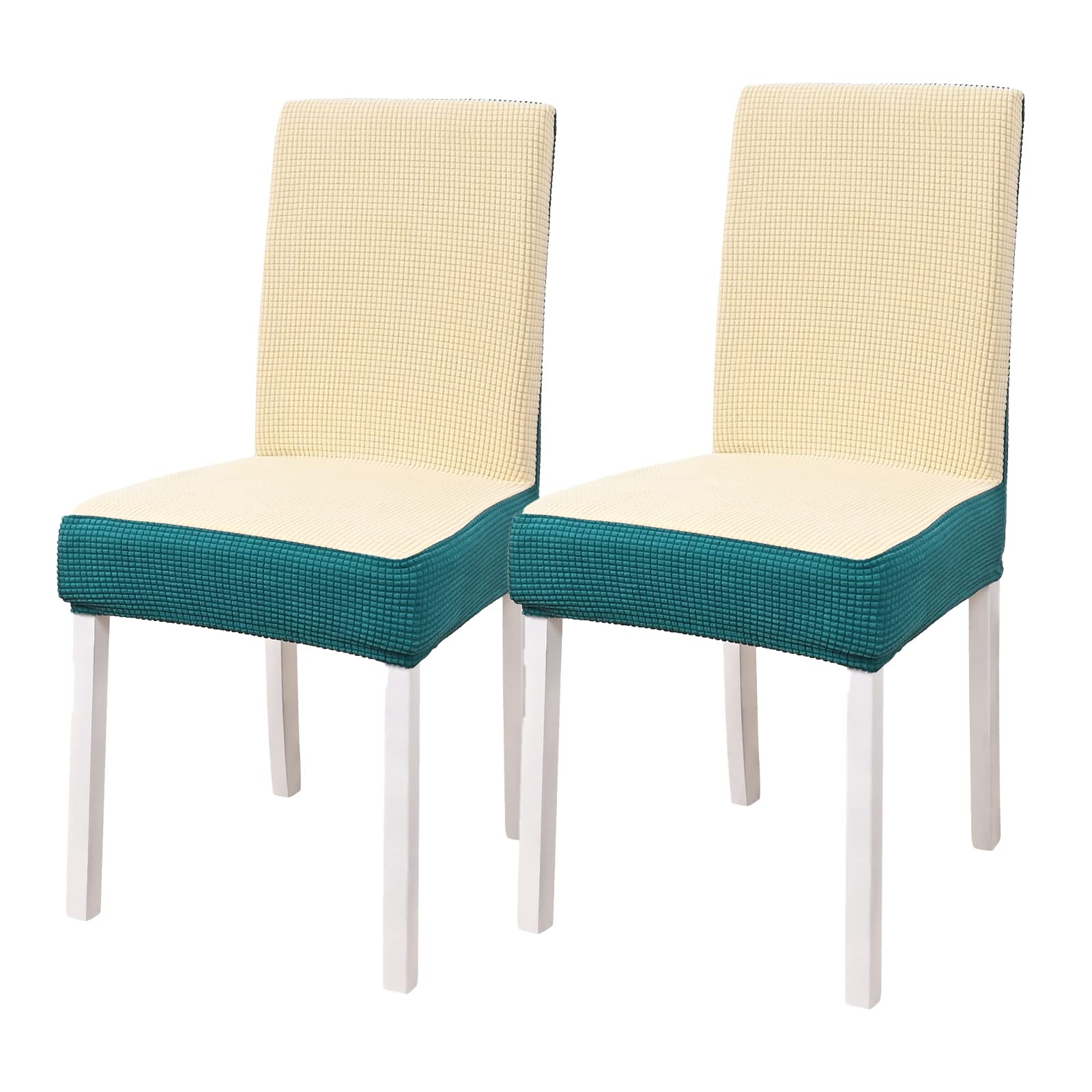 Set of 2 Jacquard Dining Chair Covers - Adjustable Knit Washable Removable Slipcovers for Dining Room, Banquet, Kitchen & Office (Blue, 2-Piece) | Perfect for Home Decor & Special Events