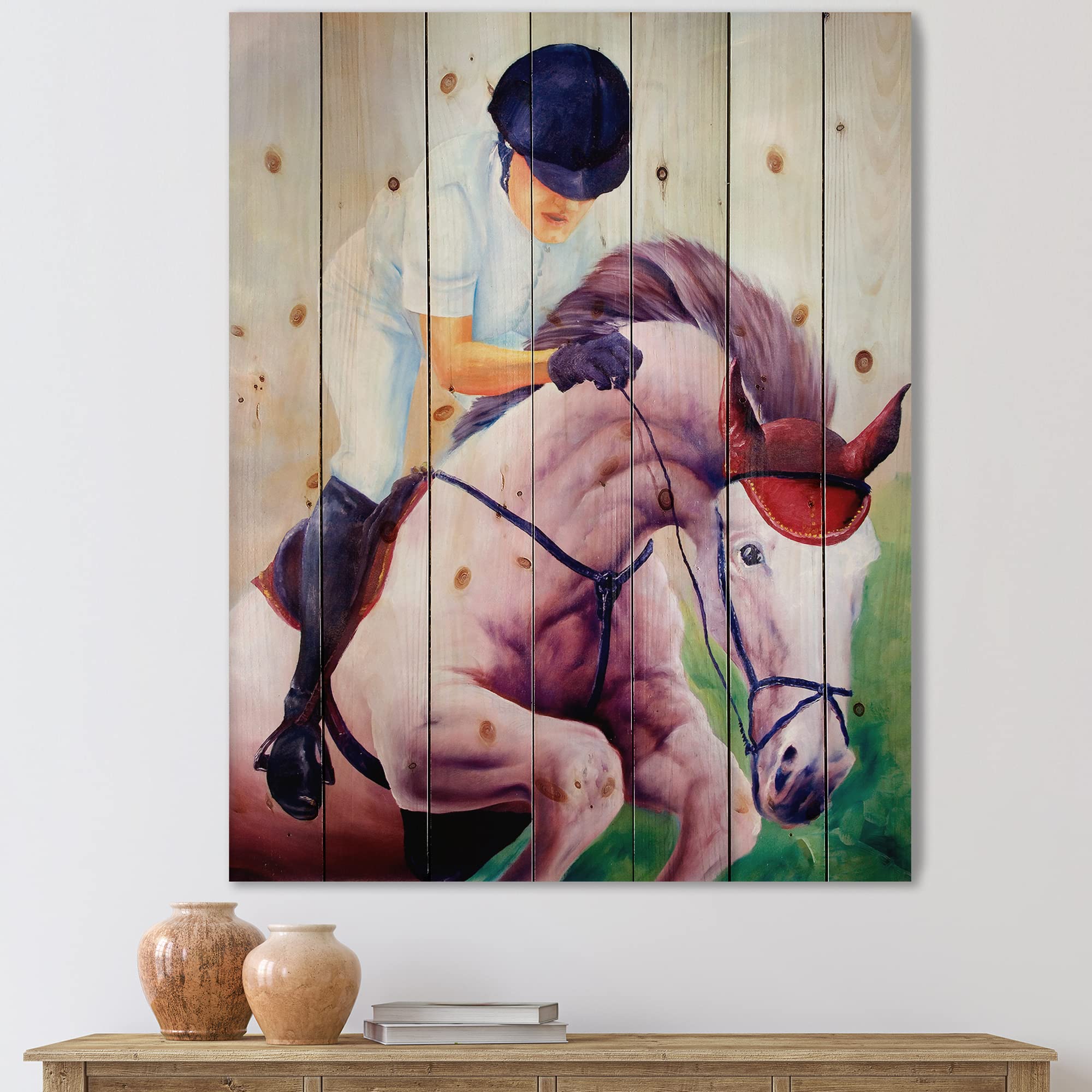 DesignQ Galloping Horse Farmhouse Wood Wall Decor - Pink Wooden Wall Art, Large Animal Wood Panels Printed on Natural Pine - Perfect for Living Room, Bedroom & Country Home Decor