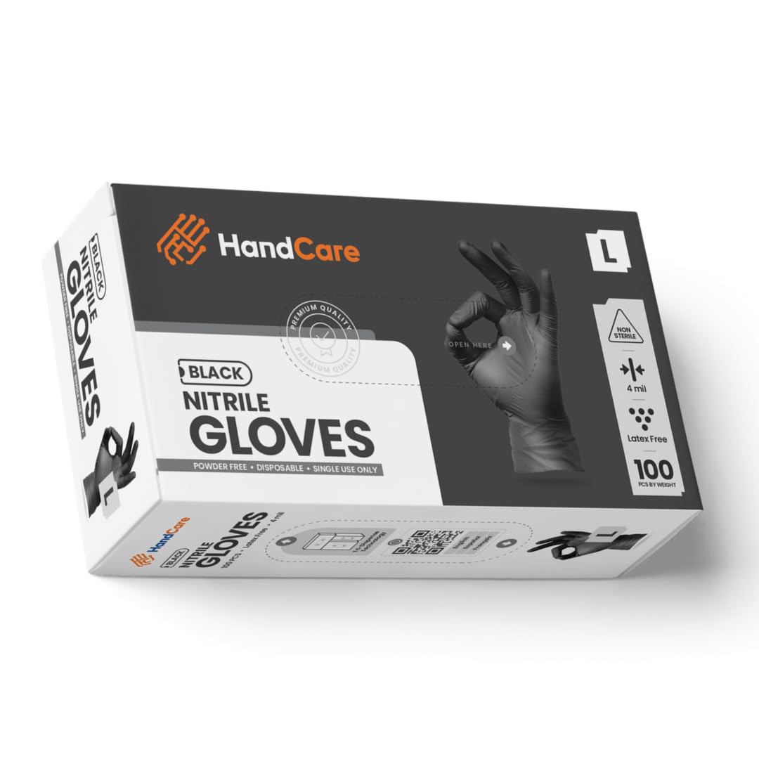 Black Disposable Nitrile Gloves 4 Mil - Heavy Duty Mechanic, Tattoo, Cleaning, Cooking & Medical Gloves for Food Prep, Healthcare & Industrial Use