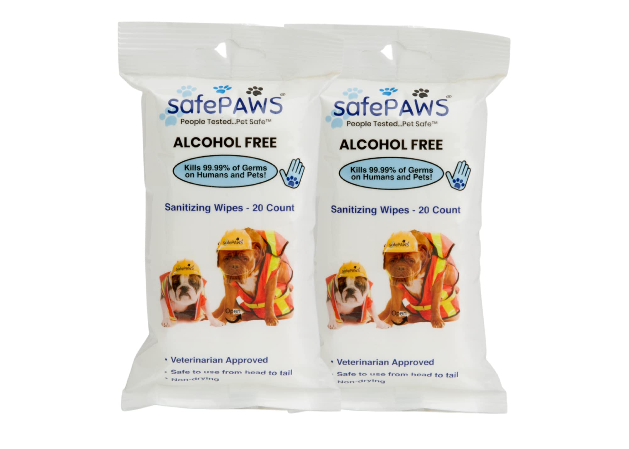 SafePaws Travel Caddy Replacement Pack - 20 Vet-Approved Alcohol-Free Dog Wipes for Head to Tail Cleaning | Gentle, Non-Drying Pet Grooming Wipes | 2-Pack | Perfect for Travel, Outdoor Adventures & Quick Cleanups
