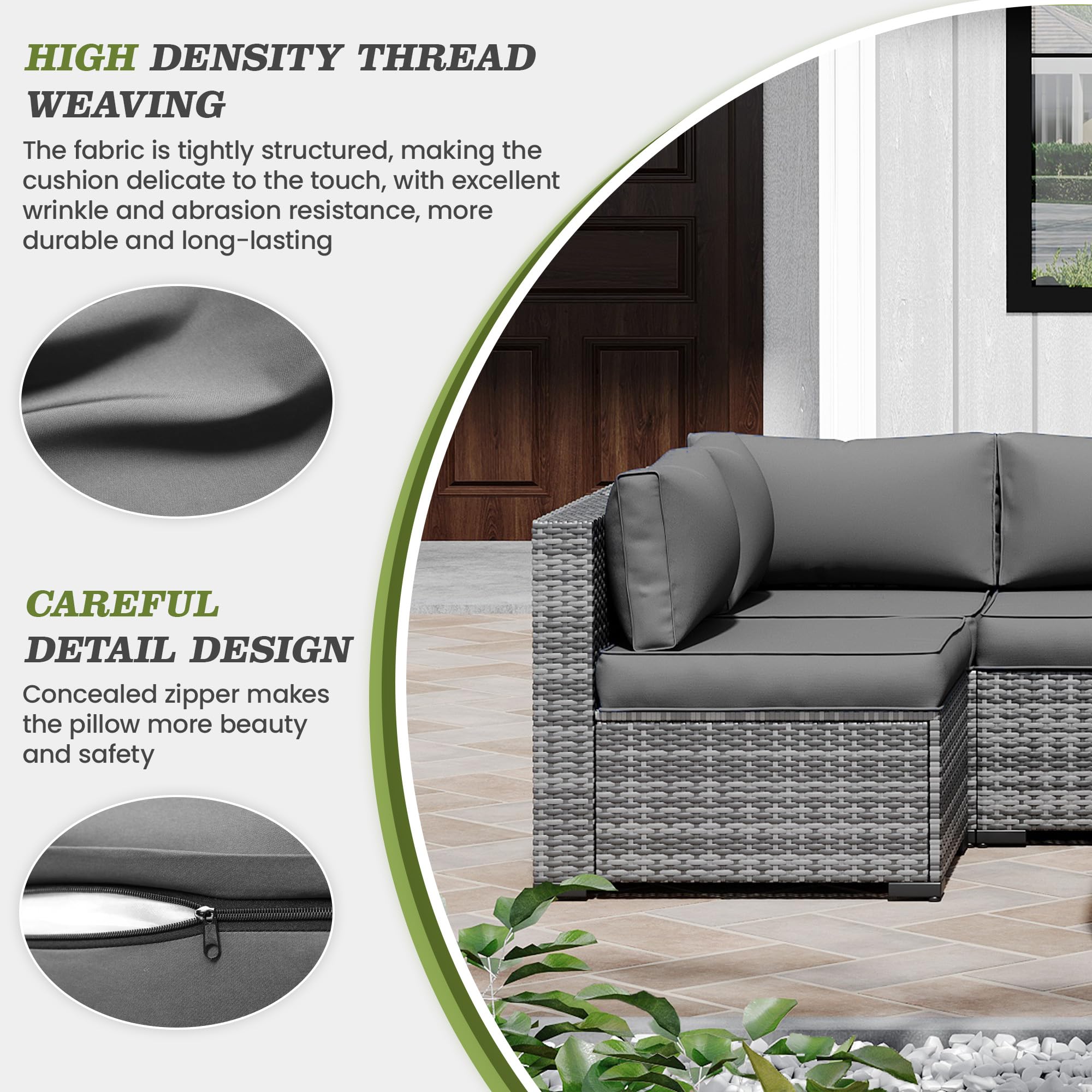 Amopatio 14-Piece Waterproof Outdoor Sofa Cushions Set for 6-Seat Patio Sectional - Quick-Dry, Non-Slip, All-Weather Replacement Cushions with Eco-Friendly Oeko-TEX Certified Fabric (Grey) - Perfect for Backyard, Poolside & Garden Furniture