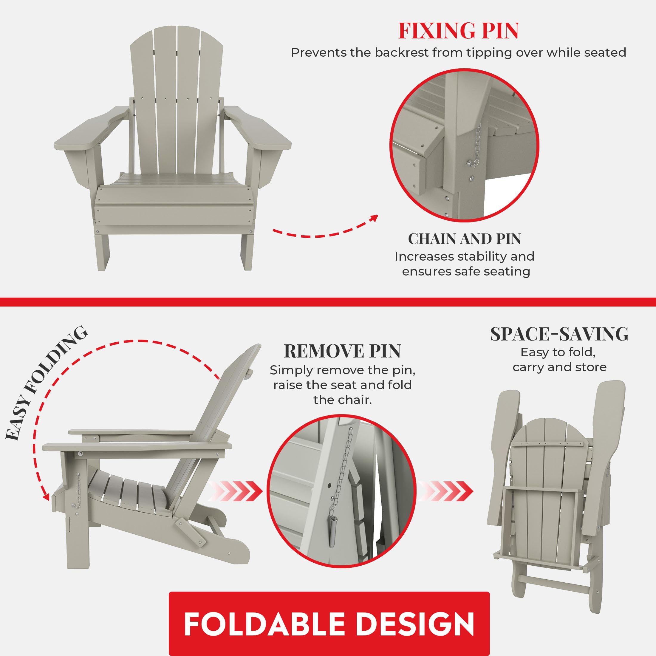 Outdoor Folding Chair - Portable Adirondack Patio Chair with All-Weather Resistant Design for Backyard, Garden, Poolside, Camping & Fire Pit Gatherings