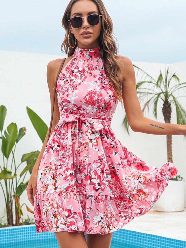 Women's Floral Print Ruffle Chiffon Dress - Elegant Summer Party Dress for Weddings, Cocktails & Beach Vacations