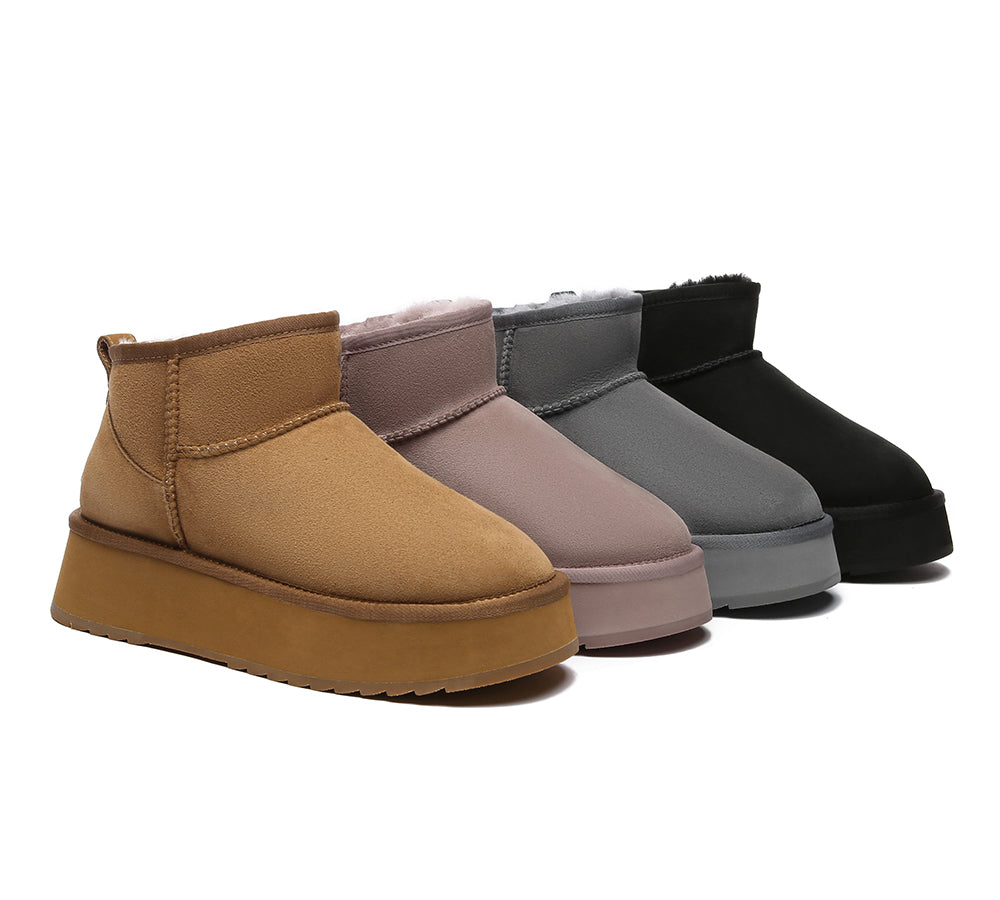 EVERAU® Women's UGG Boots - Genuine Sheepskin Wool Ankle Boots with Ultra Mini Platform - Cozy Winter Shoes for Casual Outfits & Outdoor Activities