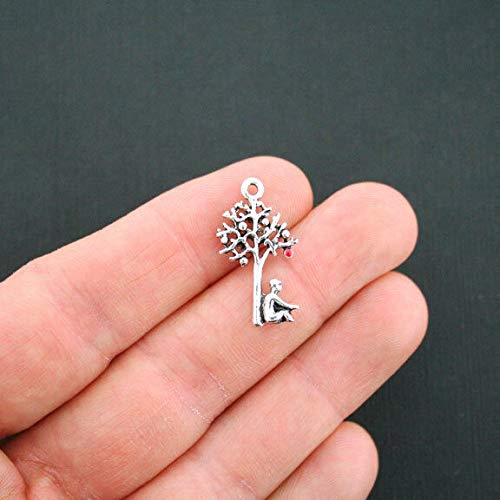 4 Antique Silver Isaac Newton Gravity Apple Tree Charms - Science Themed Pendants for DIY Necklace, Bracelet, Jewelry Making, Scrapbooking & Crafting - Perfect for Teachers, Students & Science Enthusiasts