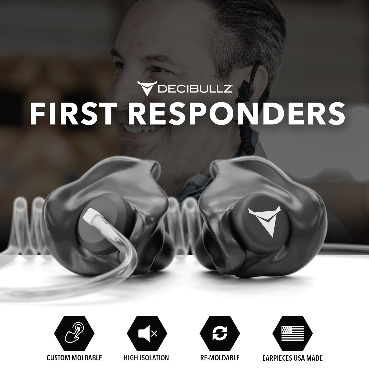 Decibullz Custom Molded Security Radio Headset - Thermo-Fit Earpiece Set for Clear Acoustic Tube Radios | Noise Isolation & Comfort | Perfect for Surveillance, Security Guards & Law Enforcement Professionals