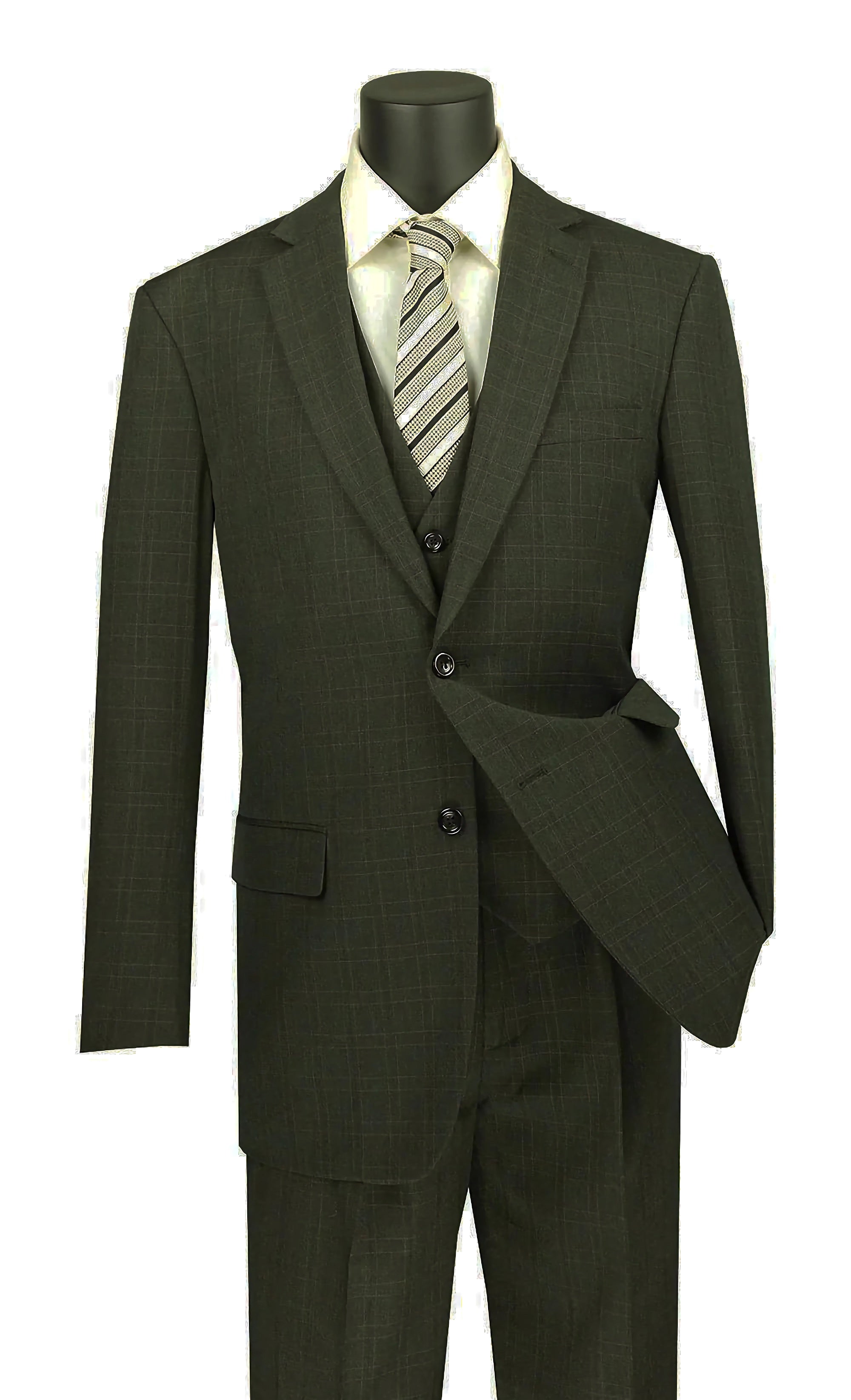 Olympic Collection Men's 3-Piece Glen Plaid Suit - Regular Fit Olive Green Business Formal Attire for Weddings, Office & Special Occasions