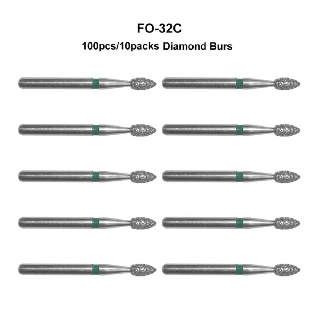 100Pcs Diamond Burrs FG Rotary File Burs for Rotary Grinder Tools - 10 Packs of Grinding & Polishing Bits for Metal, Wood, Glass (FO32C) - Perfect for DIY Crafts, Jewelry Making & Metalworking Projects