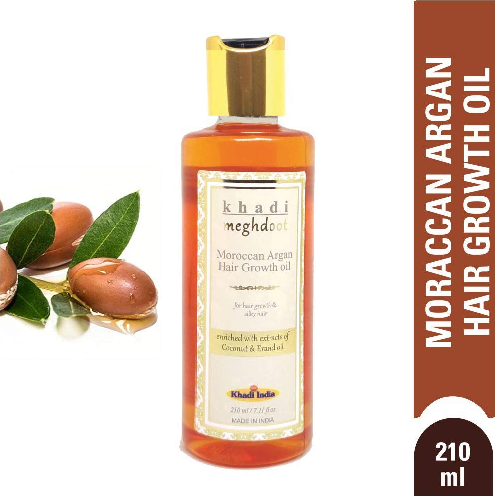 Khadi Meghdoot Moroccan Argan Hair Growth Oil 210ml - Natural Treatment for Hair Growth, Thicker & Silky Hair - Perfect for Daily Hair Care & Scalp Massage
