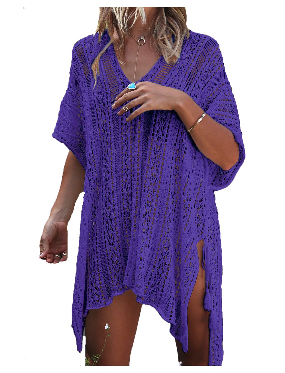 Wander Agio Women's Beach Swimsuit Cover Up - Long Sleeve Bikini Coverup with Net Design for Pool, Vacation & Summer Outfits
