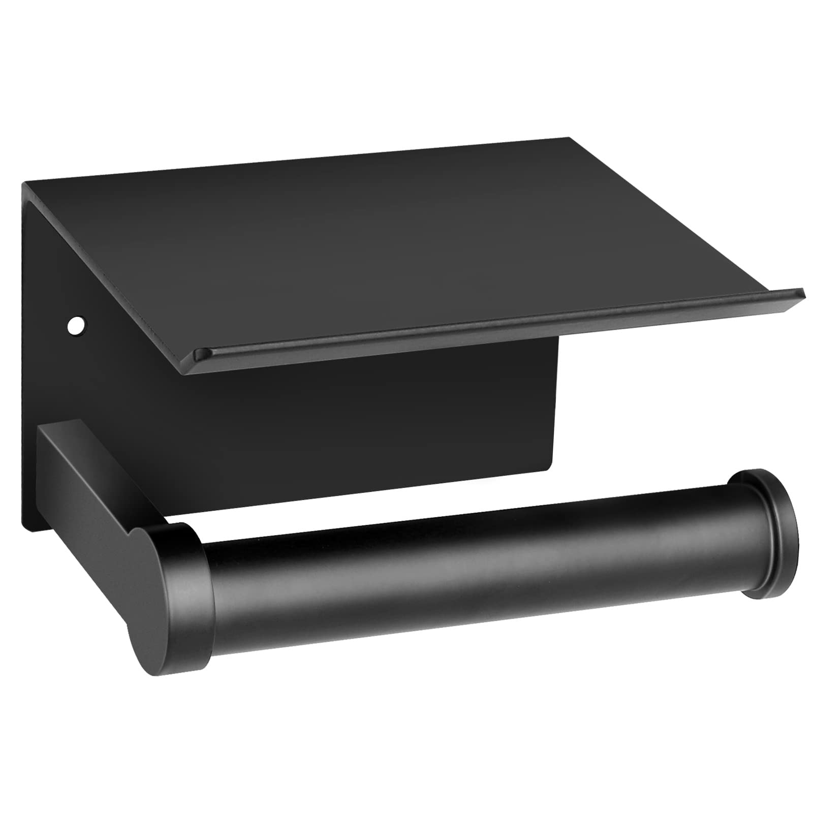 Wall Mount Toilet Paper Holder with Storage Shelf - 3M Self-Adhesive Aluminum Bathroom Tissue Dispenser (Black) - Perfect for Small Bathrooms, Apartments & RVs