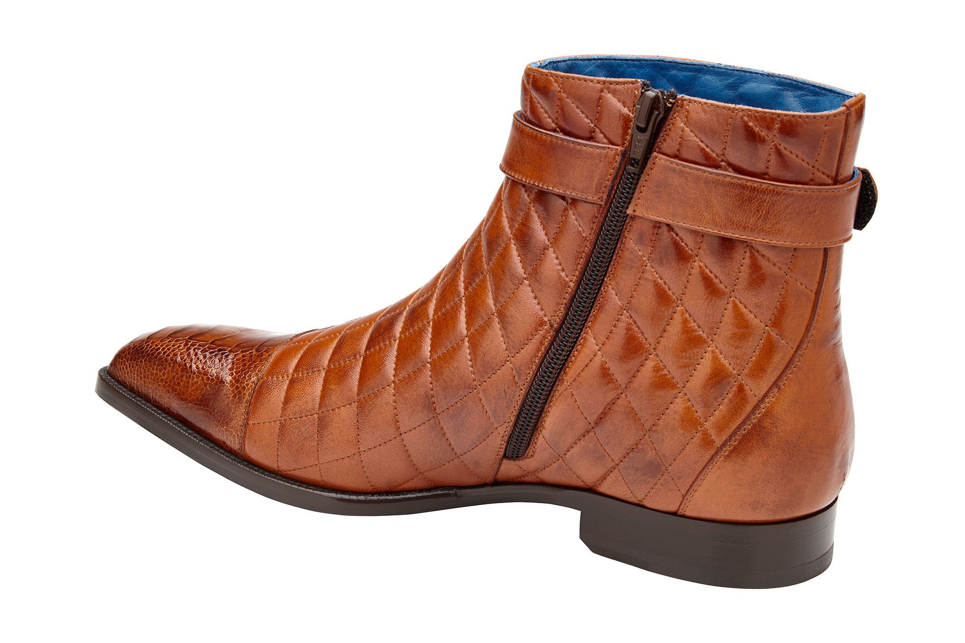 Belvedere Libero Genuine Ostrich Leg & Quilted Leather Boots - Antique Almond R80 - Stylish Cowboy Boots for Western Wear & Country Fashion