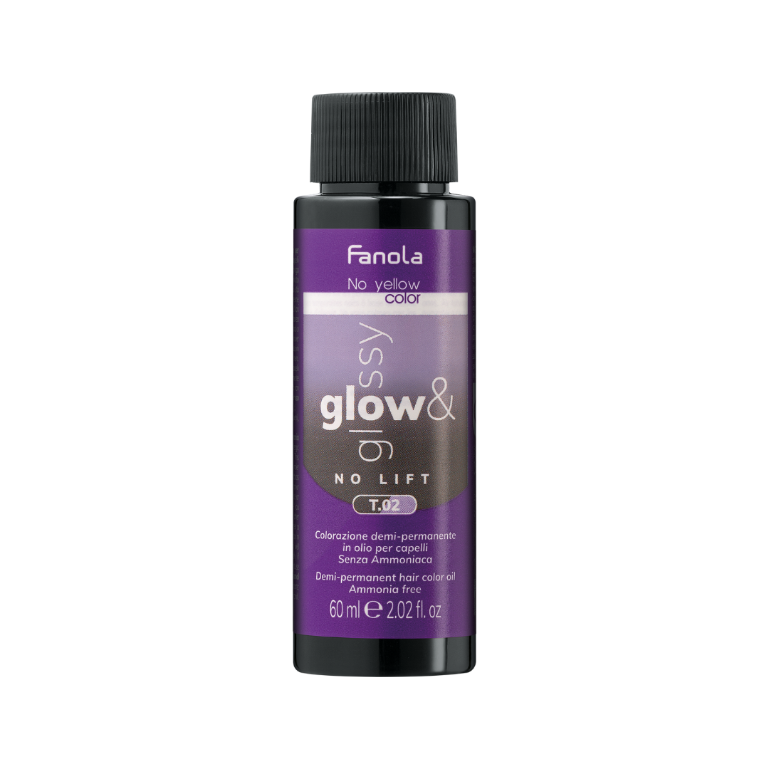 Fanola Glow & Glossy No Lift Oil Toner T.02 Natural Violet 60ml - Violet Hair Toner for Blonde & Gray Hair, Sulfate-Free & Conditioning Treatment for Shiny, Vibrant Color - Perfect for Salon Use & At-Home Hair Care