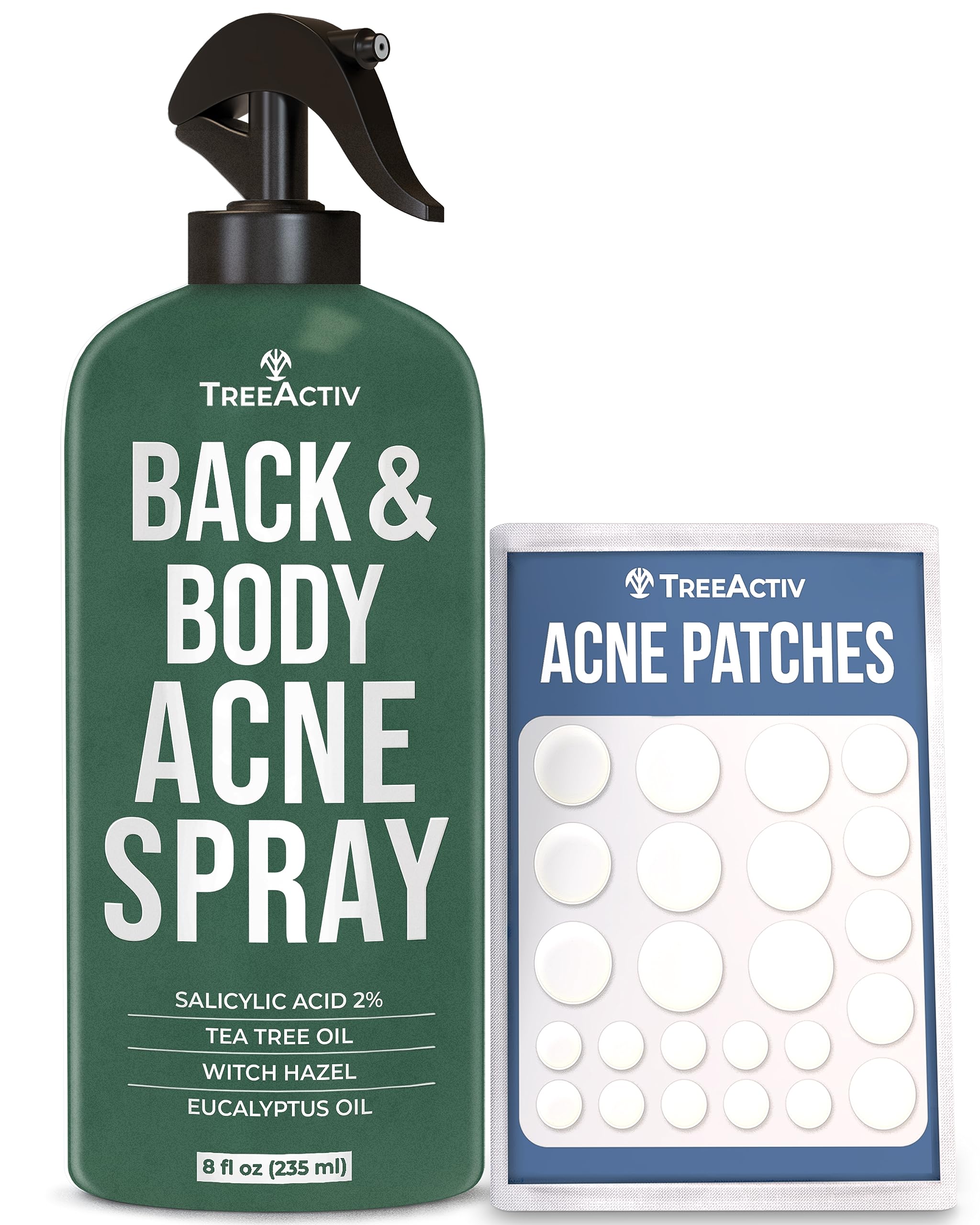 TreeActiv Body Acne Treatment Spray - 8 fl oz with 2% Salicylic Acid, Tea Tree Oil & Aloe Vera | Gentle Back & Body Acne Solution | Clears Breakouts & Soothes Skin | Perfect for Gym, Travel & Daily Skincare Routine (2000+ Uses)