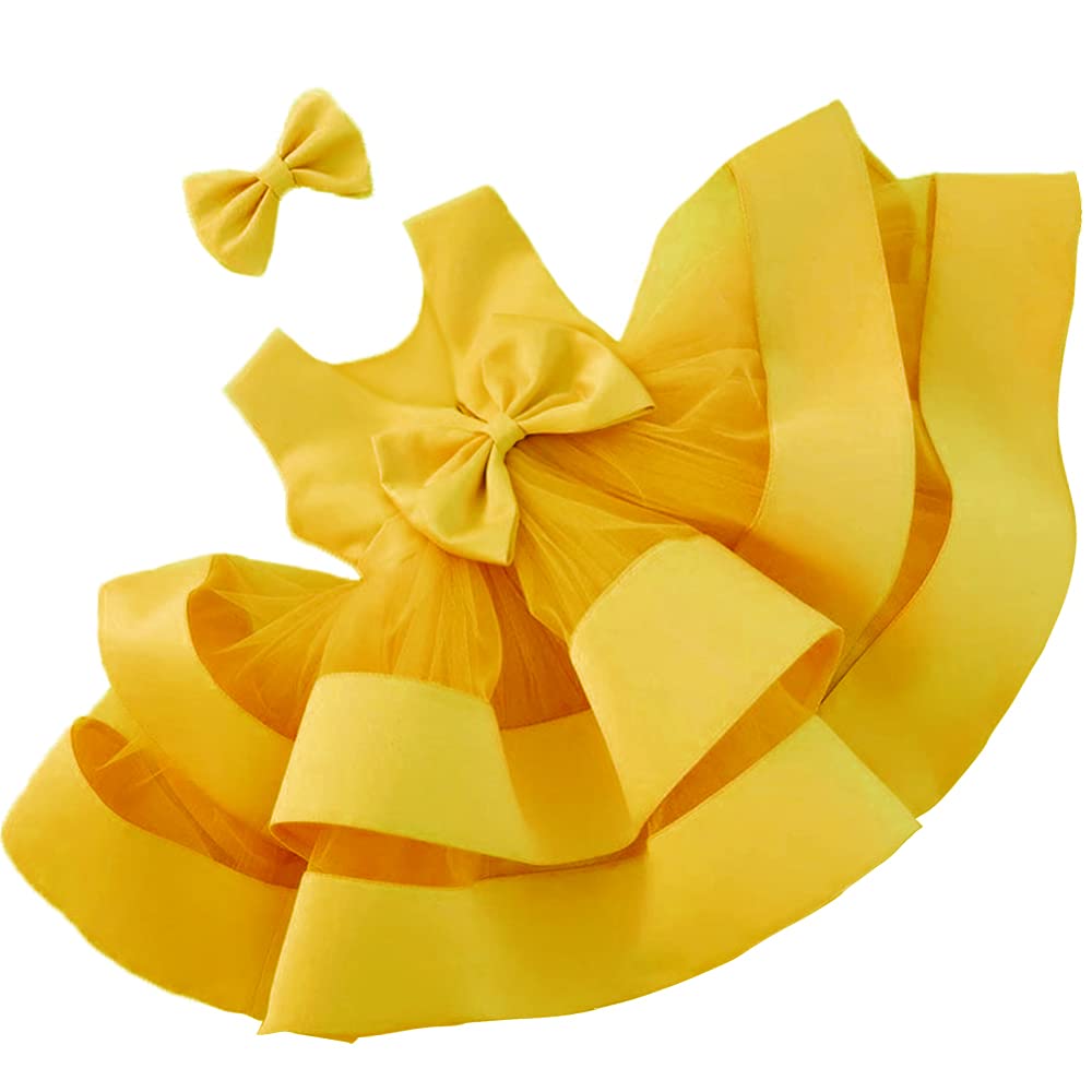 AIMJCHLD 0-6T Baby Girls V-Neck Backless Floral Party Dress with Hair Bow - Perfect for Pageants, Weddings & Special Occasions