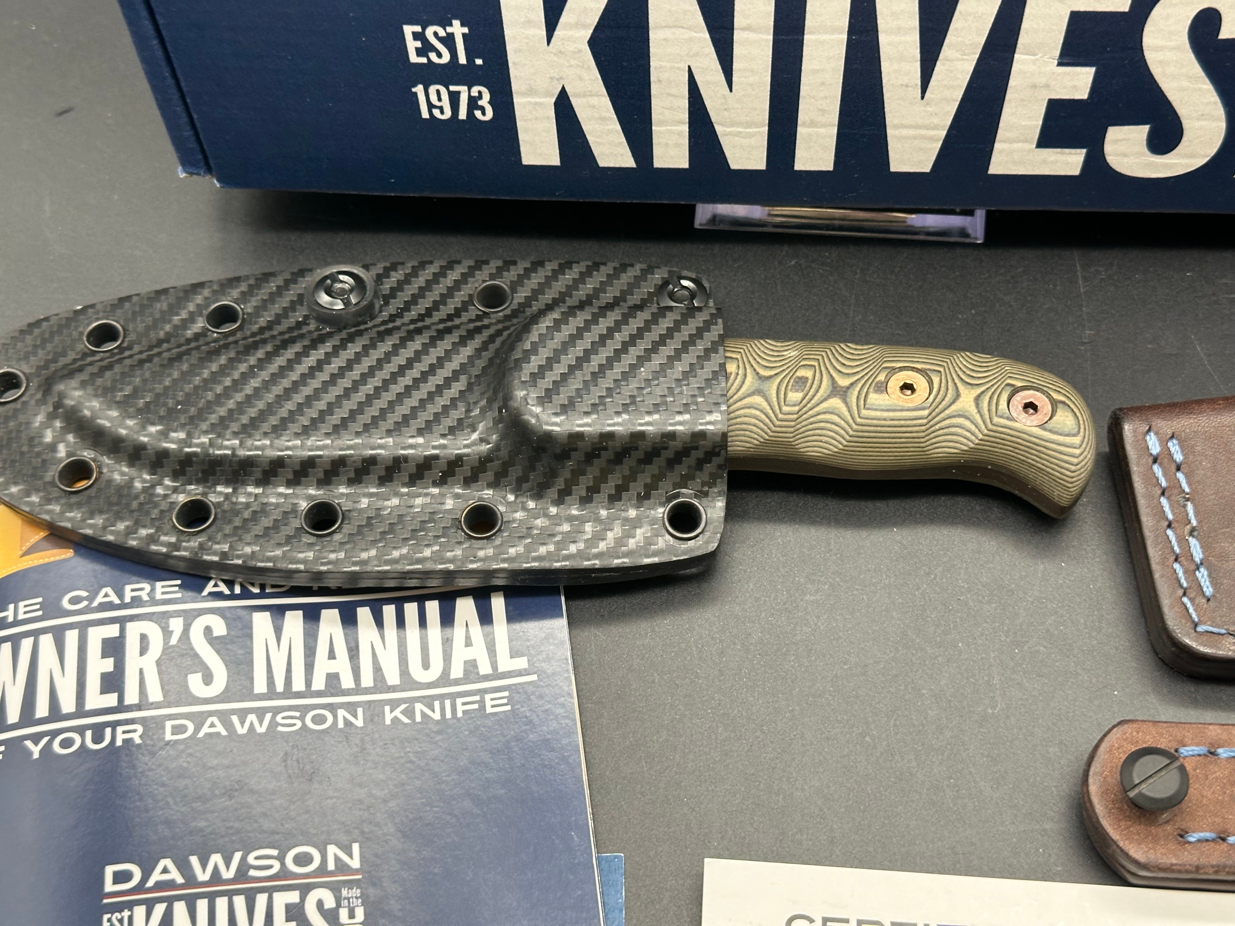 Dawson Deep Notch Magnacut Knife with Ultra Camo Scales & Scorched Earth Blade - Custom Oak City Leather Sheath | Hunting, Camping, Survival Gear & Outdoor EDC Accessories