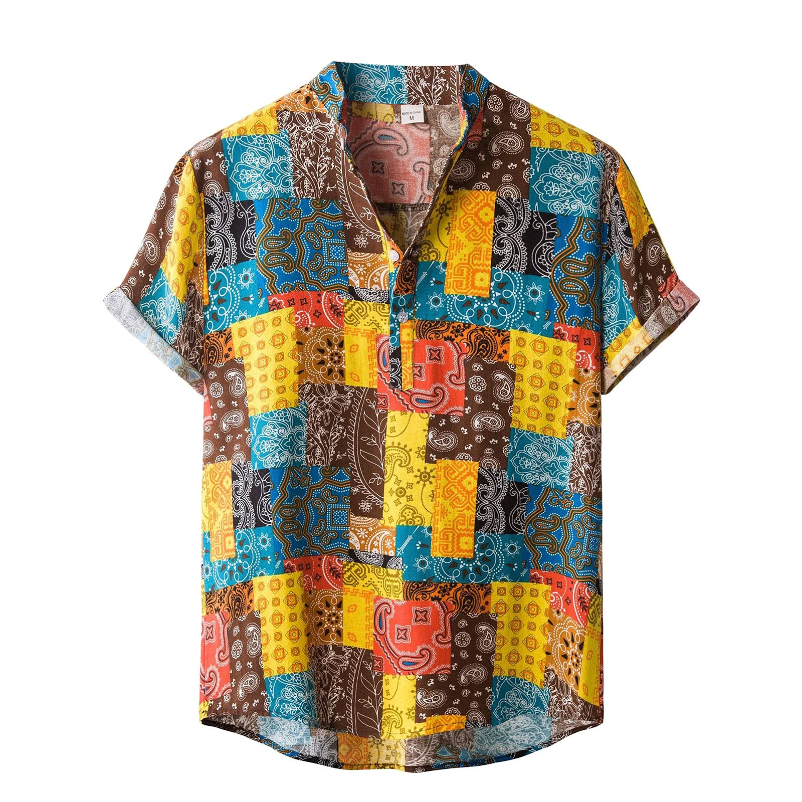 Men's Short Sleeve Cotton-Linen Blend Printed Shirt - Summer Fashion Casual Button Down Top for Slim Fit & Trendy Style | Perfect for Beach Outings, Date Nights & Office Casual Wear
