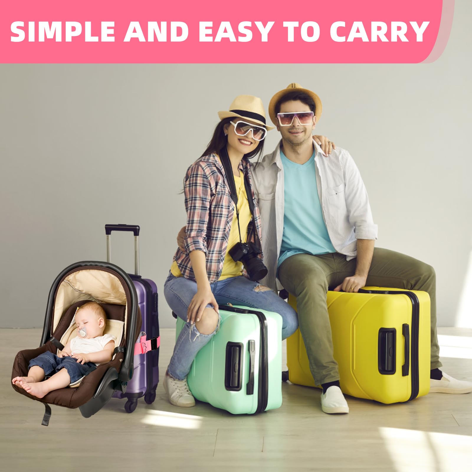 Car Seat Travel Belt for Suitcase - Convert Kid Car Seat & Carry-on Luggage into Airport Stroller | Safe Travel Solution for Airplane & Family Trips | Perfect for Airports, Road Trips & Baby Transport