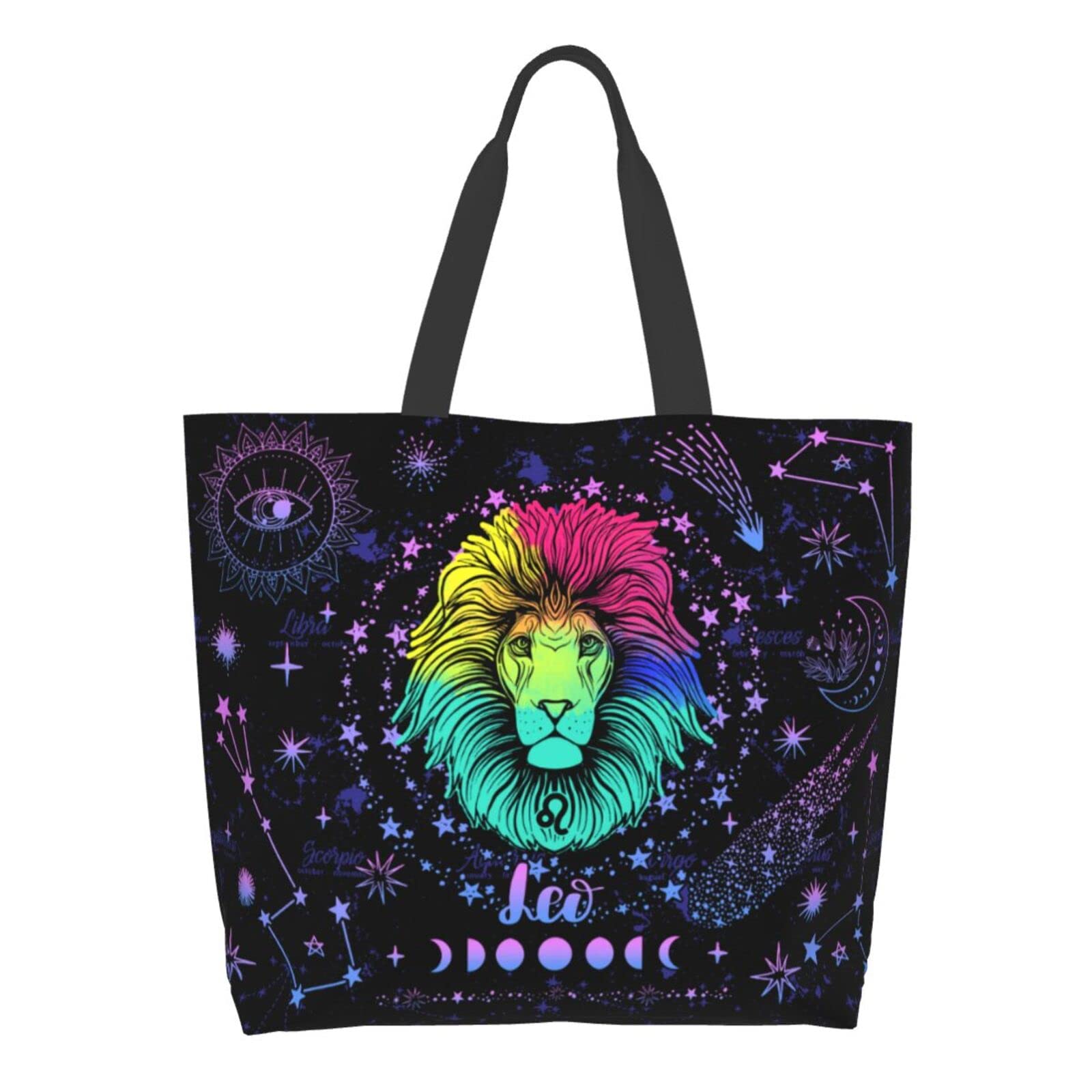 JASUTOT Large Canvas Constellation Tote Bag - Zodiac Sign Astrology Gym Beach Bag for Women, Durable Weekender Travel Shopping Tote with Handles | Perfect for Beach Trips, Gym Workouts & Daily Errands