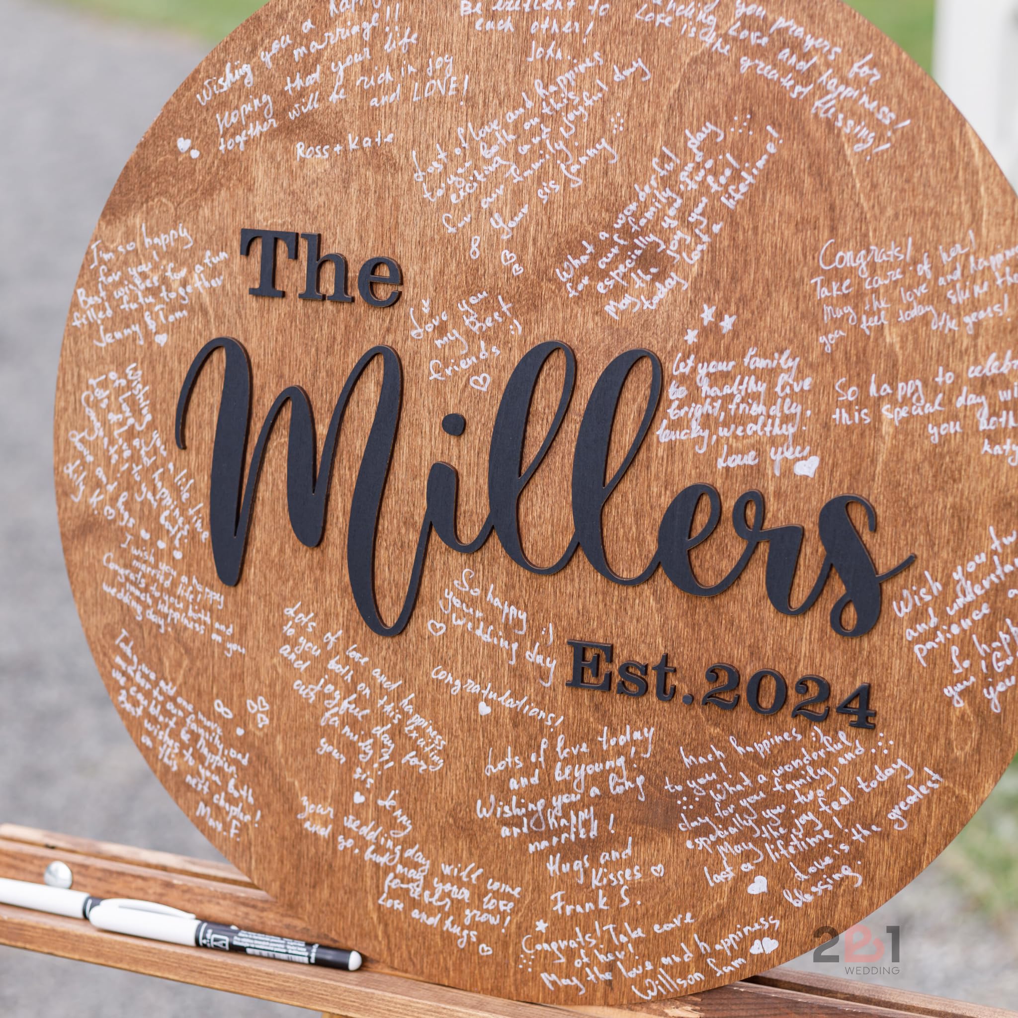 Personalized Wood Circle Wedding Guest Book Alternative - Rustic Wedding Sign for Reception & Ceremony Decor - Unique Bridal Shower Guest Book Sign (Perfect for Outdoor Weddings & Rustic-Themed Events)