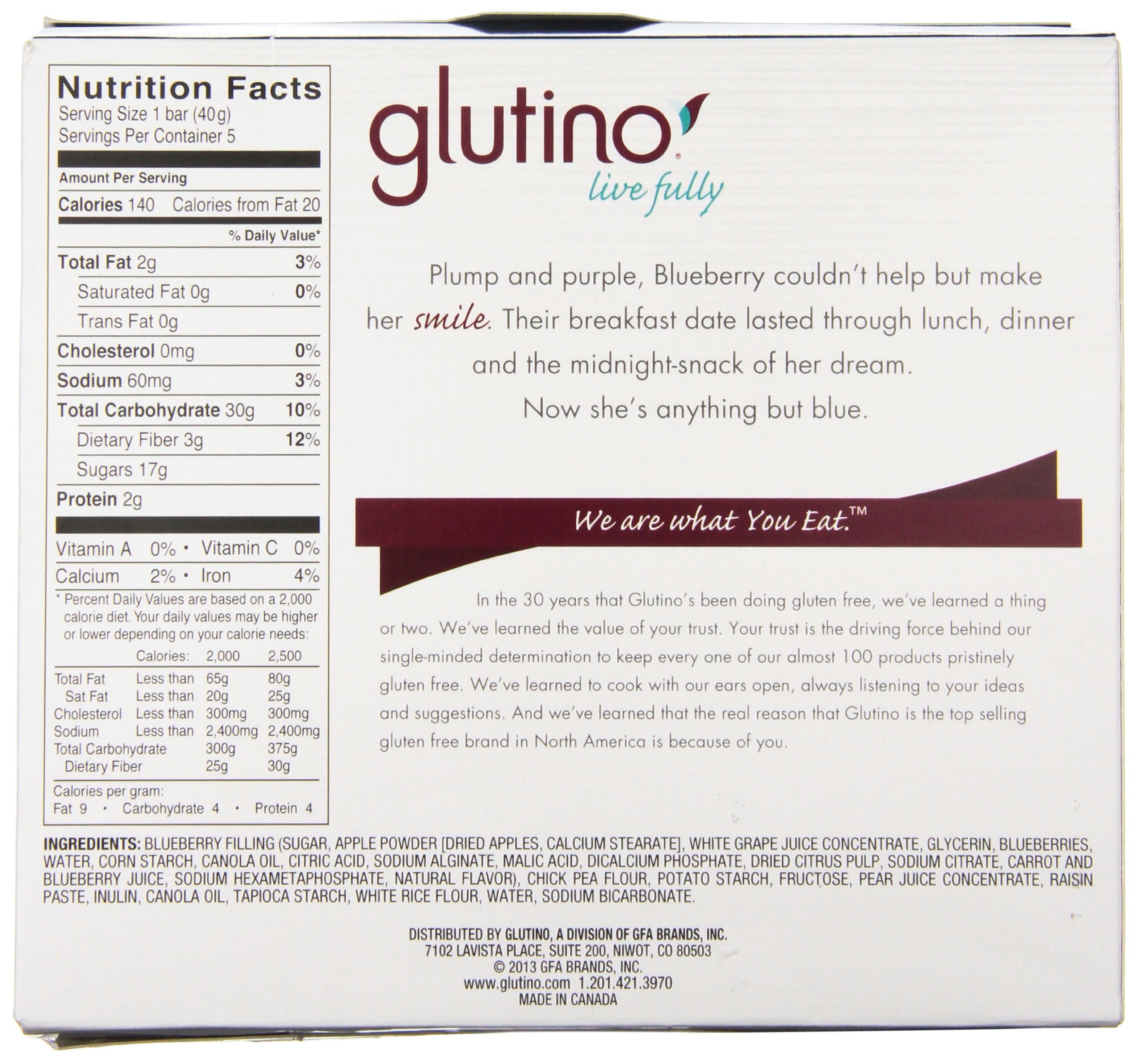 Glutino Gluten Free Blueberry Breakfast Bars - 5 Pack for Healthy Snacking