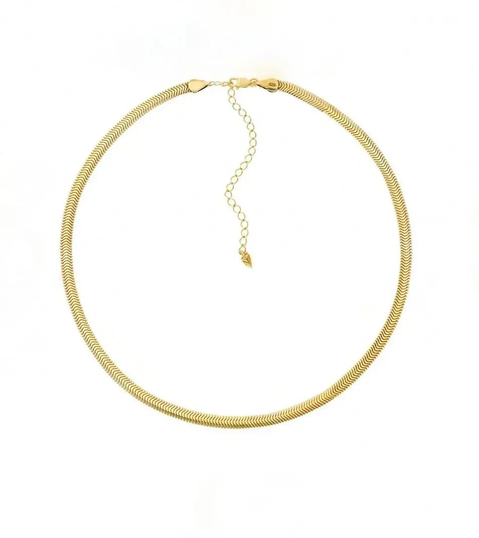 Elegant Herringbone Chain Choker Necklace for Women - 14K Gold Plated Layering Necklace for Party, Wedding & Everyday Wear