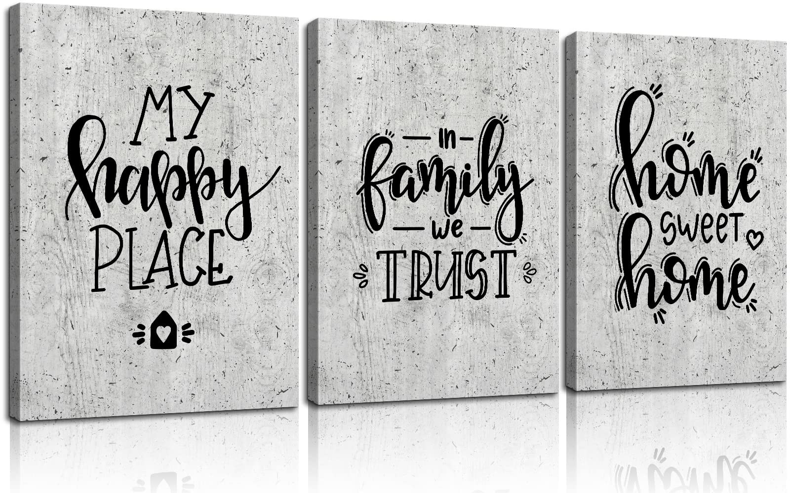 Inspirational Wall Art Canvas - 'Home Sweet Home' & 'My Happy Place' Motivational Decor, 'In Family We Trust' Wall Hangings for Women - Perfect for Bedroom, Living Room & Home Decor (Set of 3, 20''W x 28''H)