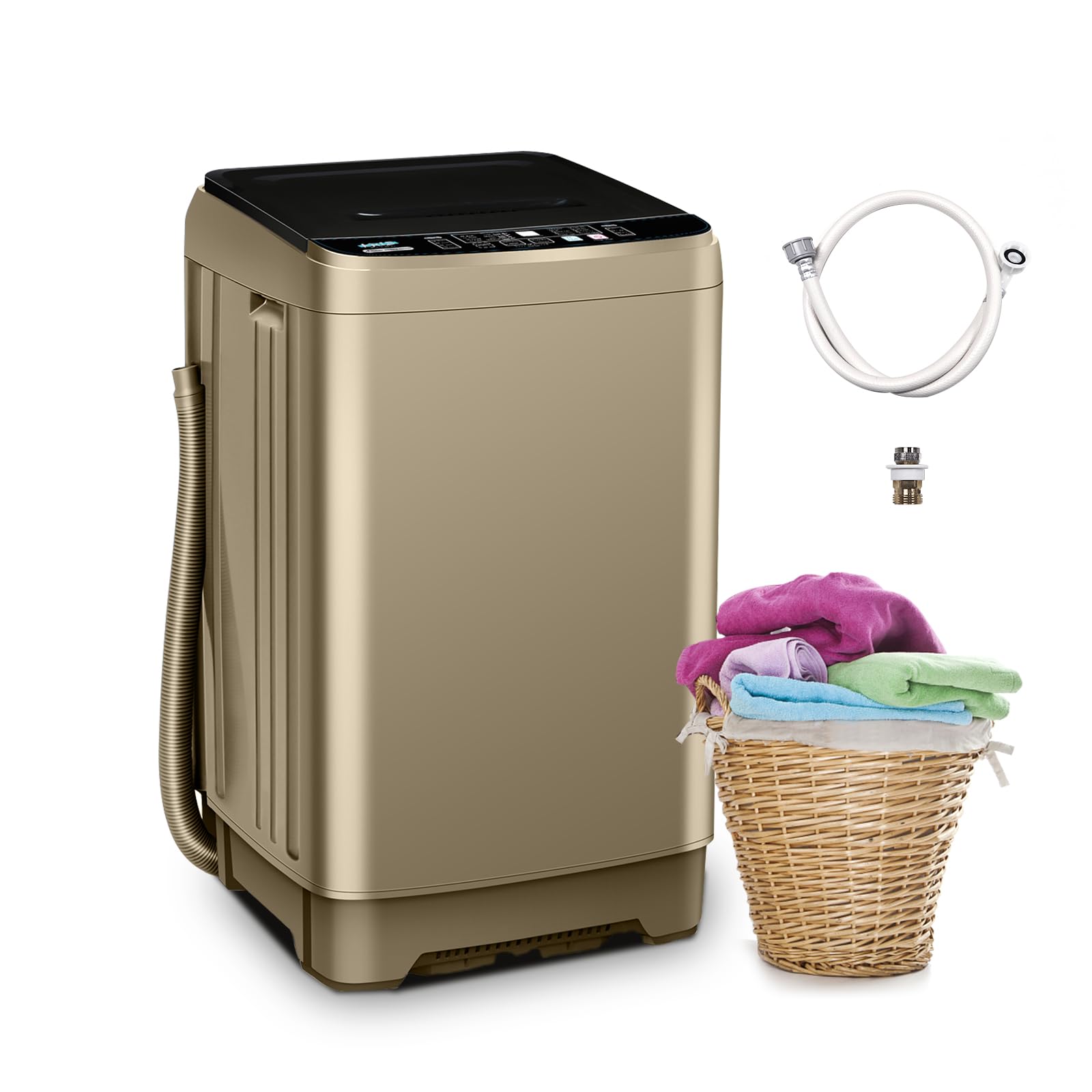 Portable Washing Machine 17lbs - Full Automatic Compact Washer & Spin Combo with Drain Pump, 10 Wash Programs - Low Noise Laundry for Dorm, Apartment, RV, Camping - Perfect for Small Spaces & Travel (Gold)