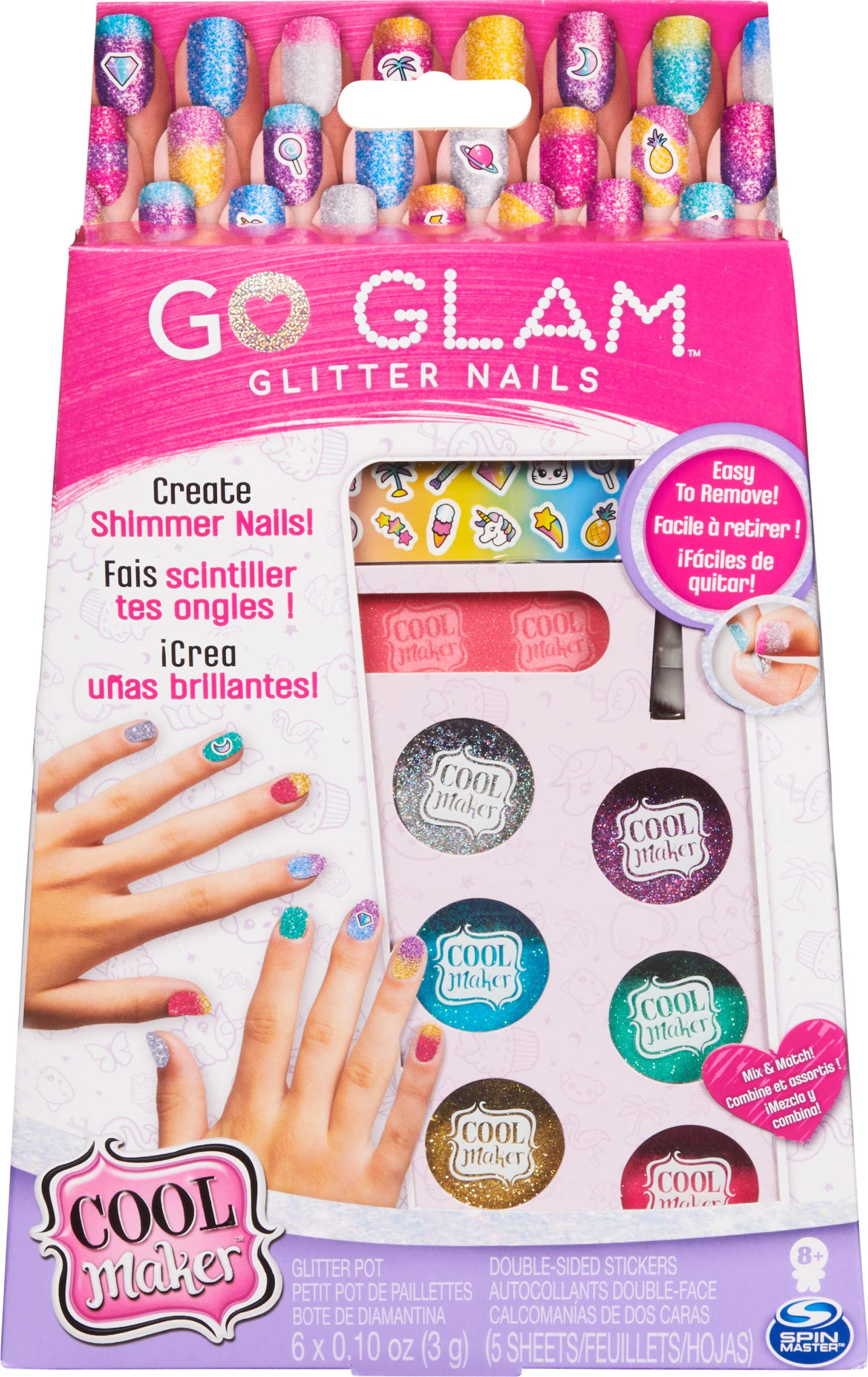 Cool Maker GO Glam Glitter Nails DIY Kit - 5 Fun Manicure Designs for Kids Ages 8+ | Creative Nail Art Activity for Birthday Parties, Sleepovers & Craft Time