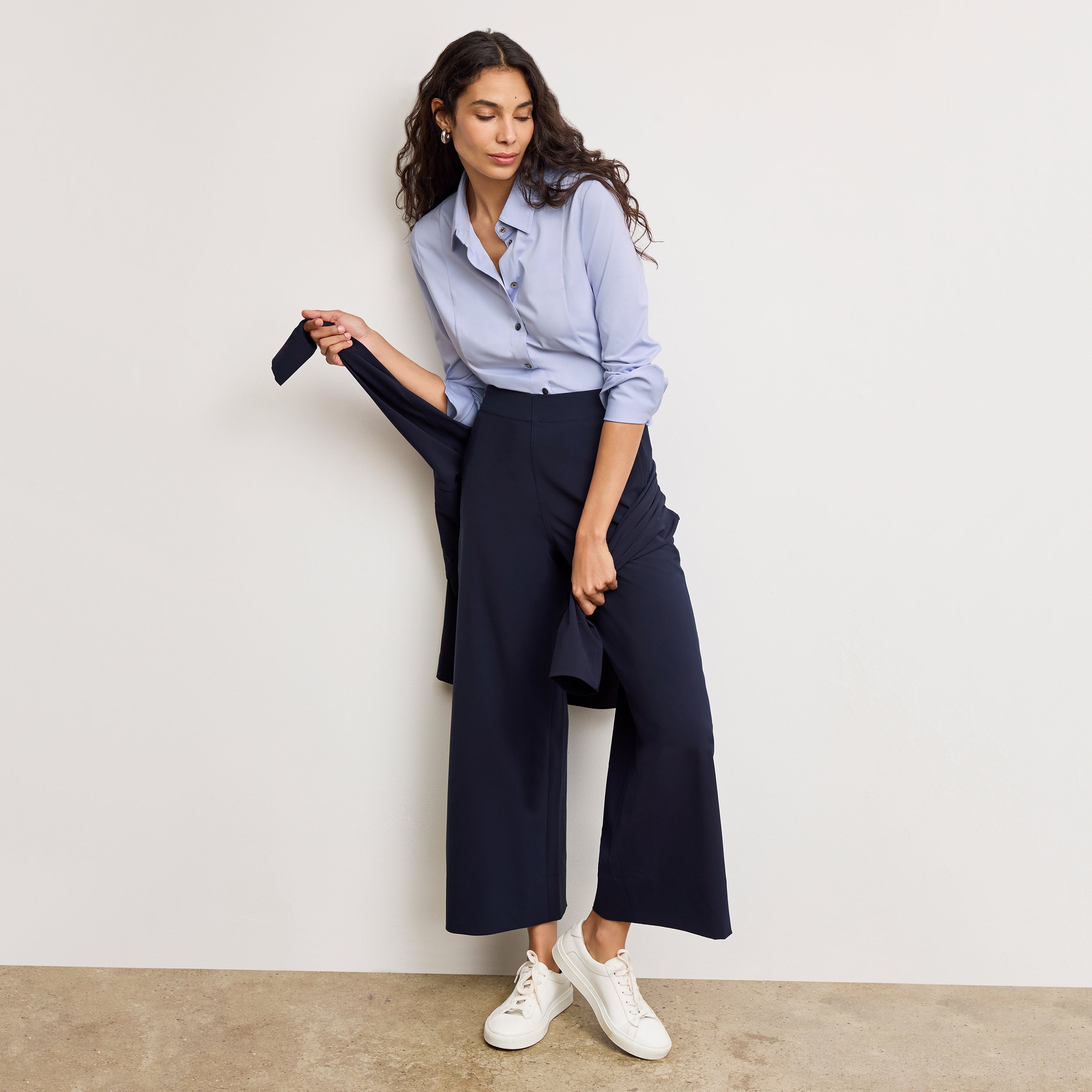 Elena Travel Culotte Pants - OrigamiTech Wrinkle-Free Dark Navy for Women | Perfect for Business Trips & Casual Outings