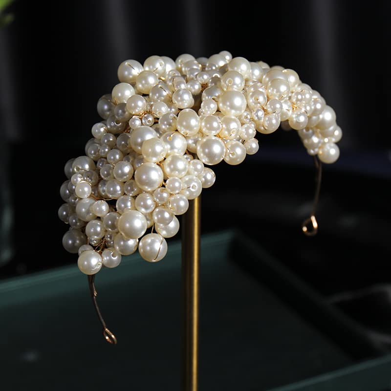 Luxury Pearl Crown Tiara Headband for Women - Elegant Bridal Hair Jewelry for Weddings, Prom, Parties & Special Events (Metal Color: HG095) | Perfect Wedding Hair Accessories & Bride Headpiece