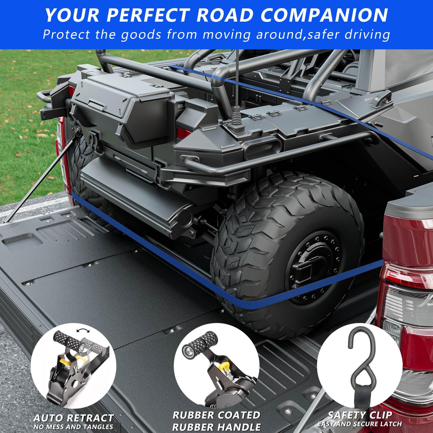 2PCS Retractable Ratchet Straps for 2015-2025 Ford F150 - Heavy Duty Tie Down Straps Replacement - Perfect for Truck Bed Cargo Securing & Transport Accessories