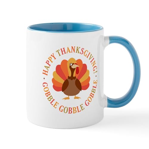 White/Blue Inside - Happy Thanksgiving Turkey Mugs