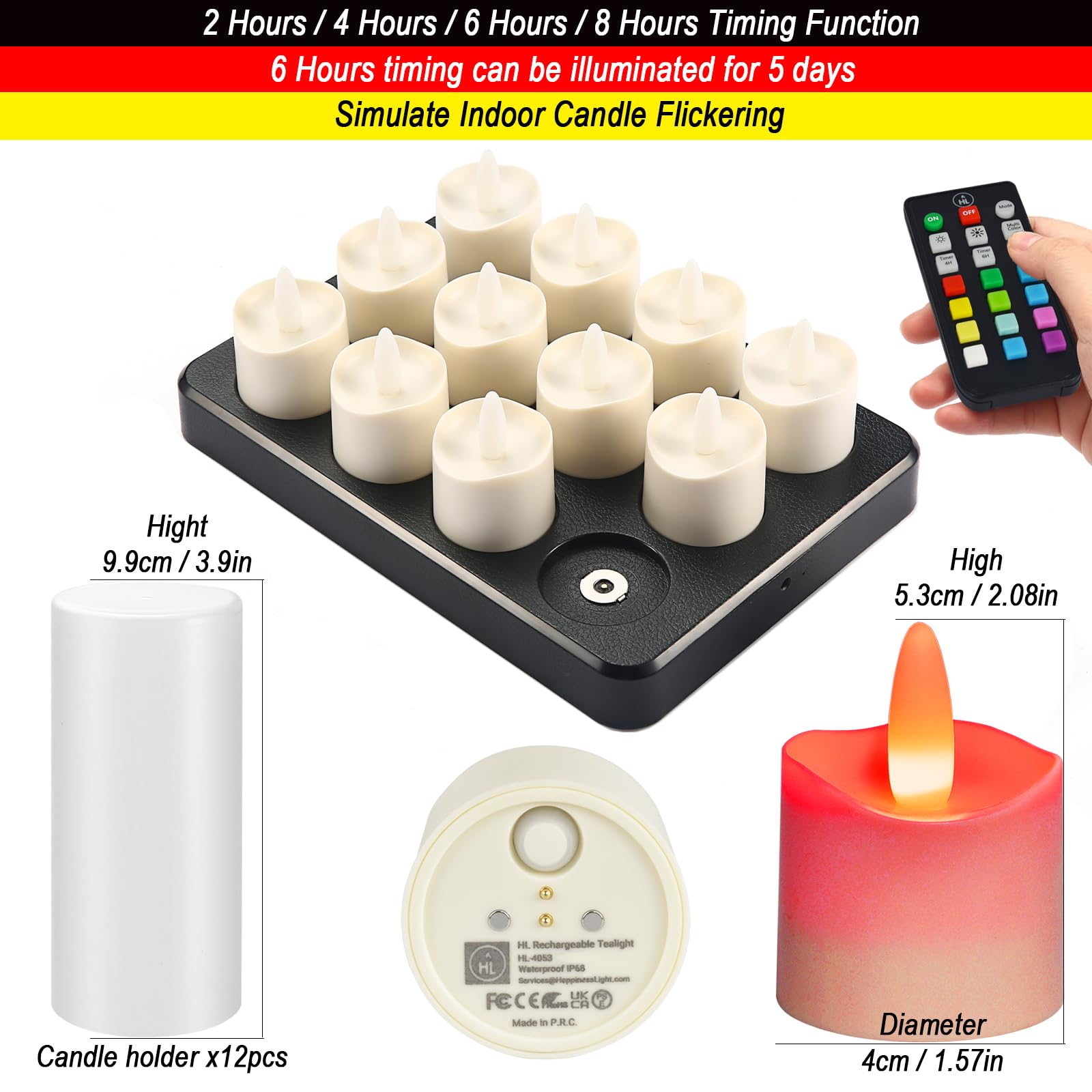 Rechargeable Flameless LED Candles with Remote & Timer, 60+ Hours Battery Life, Waterproof Outdoor RGB Tea Lights - 12 Pack for Valentine's Day, Halloween, Christmas, Home Party Decor | Perfect for Weddings, Romantic Dinners, Patio Lighting & Holiday Centerpieces