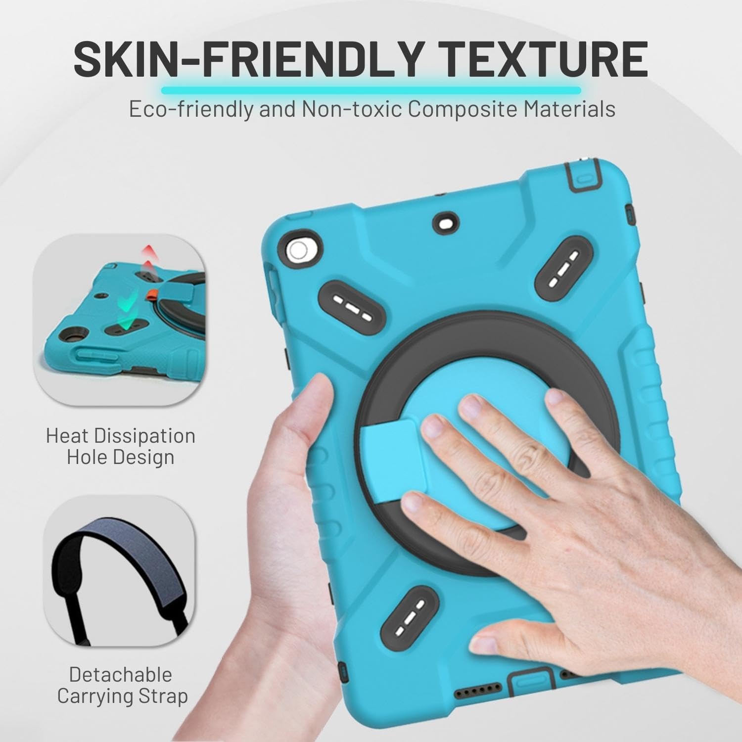 NLR FUN Pepkoo 4-Layer Shockproof Case for iPad 9th/8th/7th Gen (10.2” iPad 2021/2020/2019) & iPad Air 3rd Gen (10.5” iPad Air 2019) - Heavy Duty Protective Cover with Kickstand, Handle, Pencil Holder & Shoulder Strap - Perfect for School, Work, Travel & Outdoor Use (Blue)
