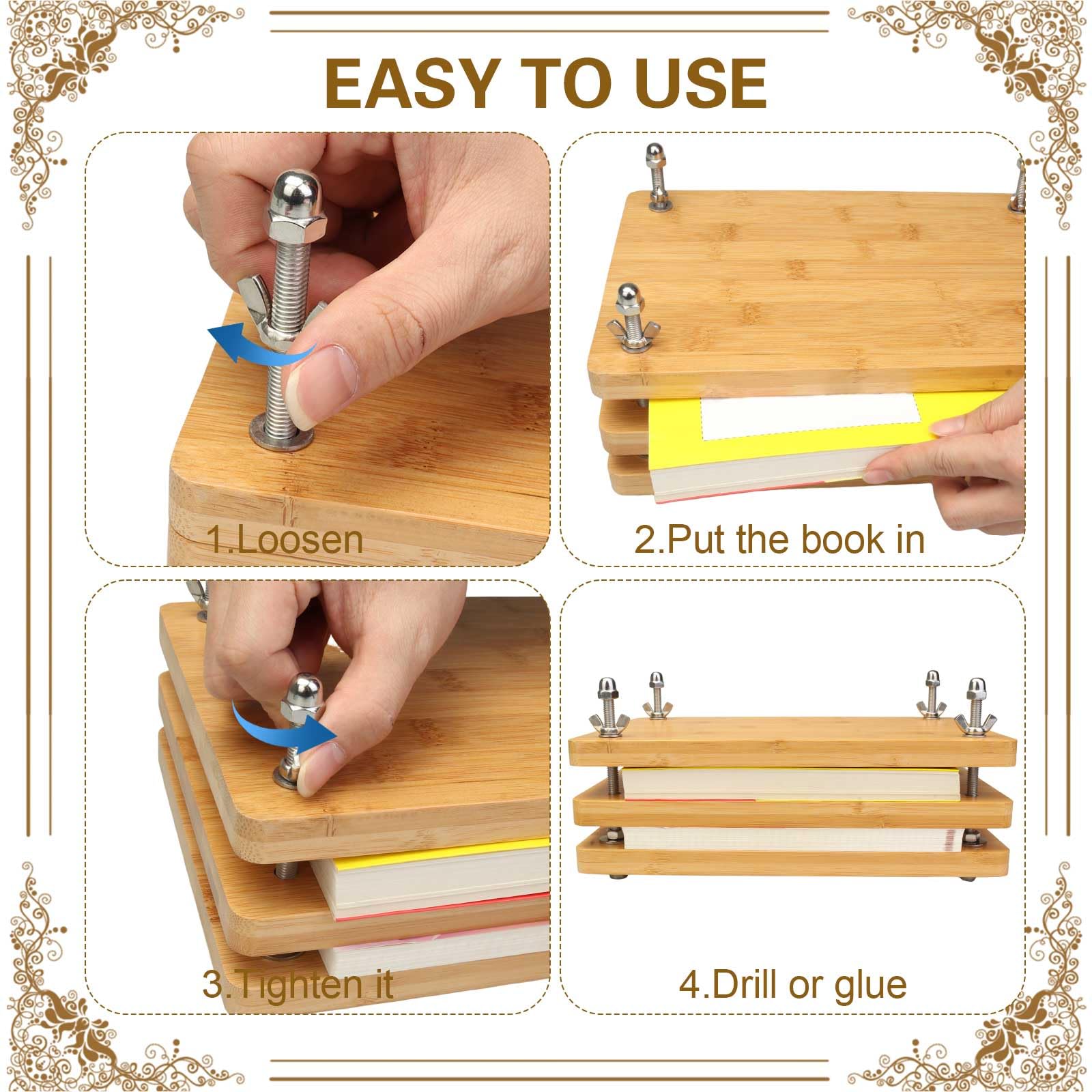 FOWSRHRG Wooden Book Press Kit - 11.6 x 8 Inch Bamboo Bookbinding Press Machine for Printing, DIY Crafts & Flower Pressing - Perfect for Bookbinding, Office Use, Paper Crafts, Notebook Making & Botanical Projects