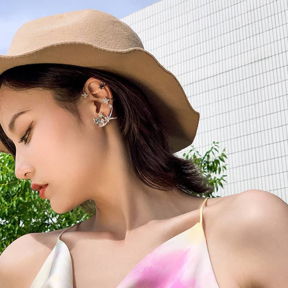 Vercret Gold Cuff Earrings for Women - Adjustable Cartilage Ear Cuff with CZ Stones, No Piercing Wrap Around Ear Clip | Perfect for Parties, Weddings & Everyday Elegance