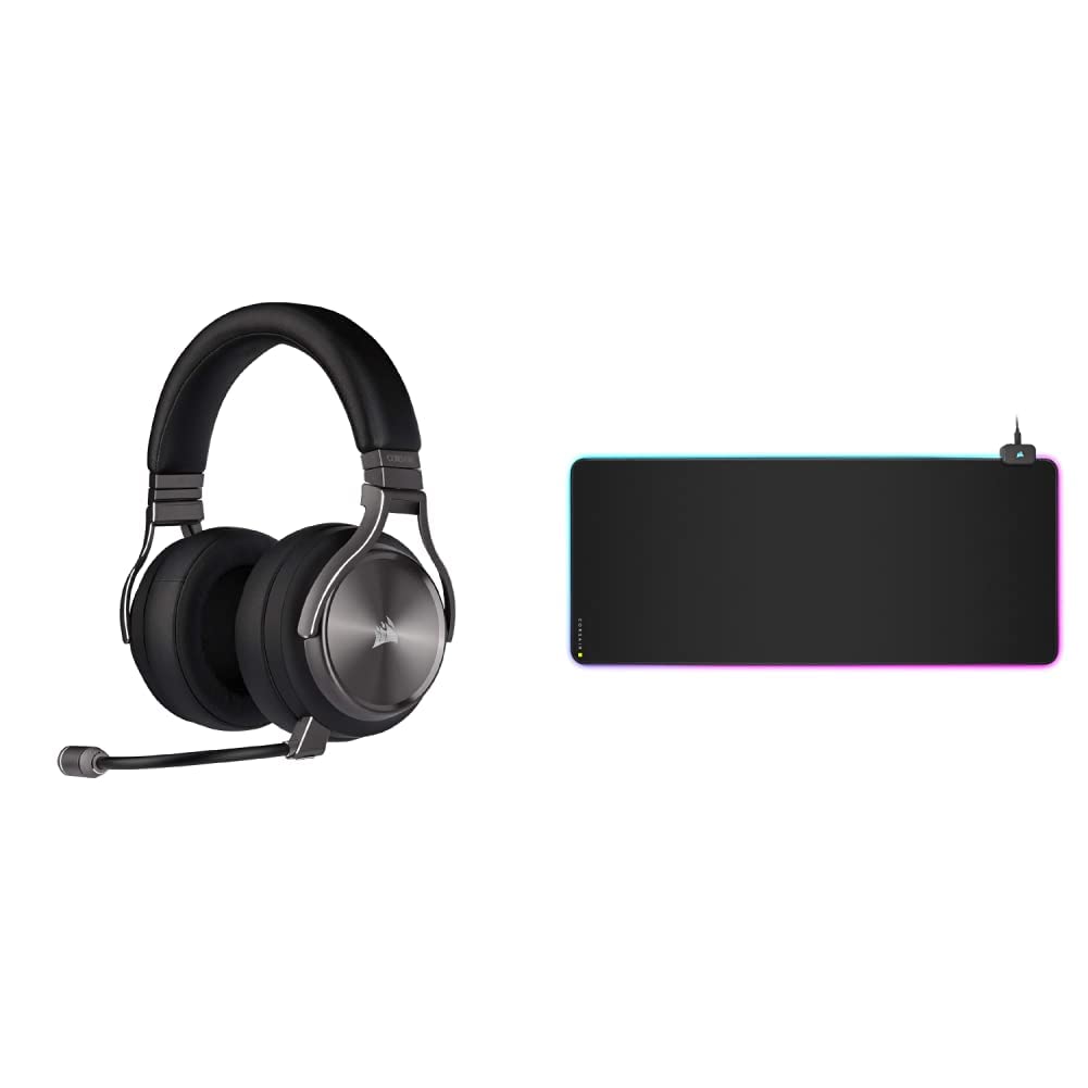Corsair Virtuoso RGB Wireless SE Gaming Headset with MM700 RGB Extended Cloth Mouse Pad - Premium Gunmetal Headphones & Large Gaming Mouse Mat for PC, PS5, Xbox - Perfect for Streaming, Esports & Long Gaming Sessions