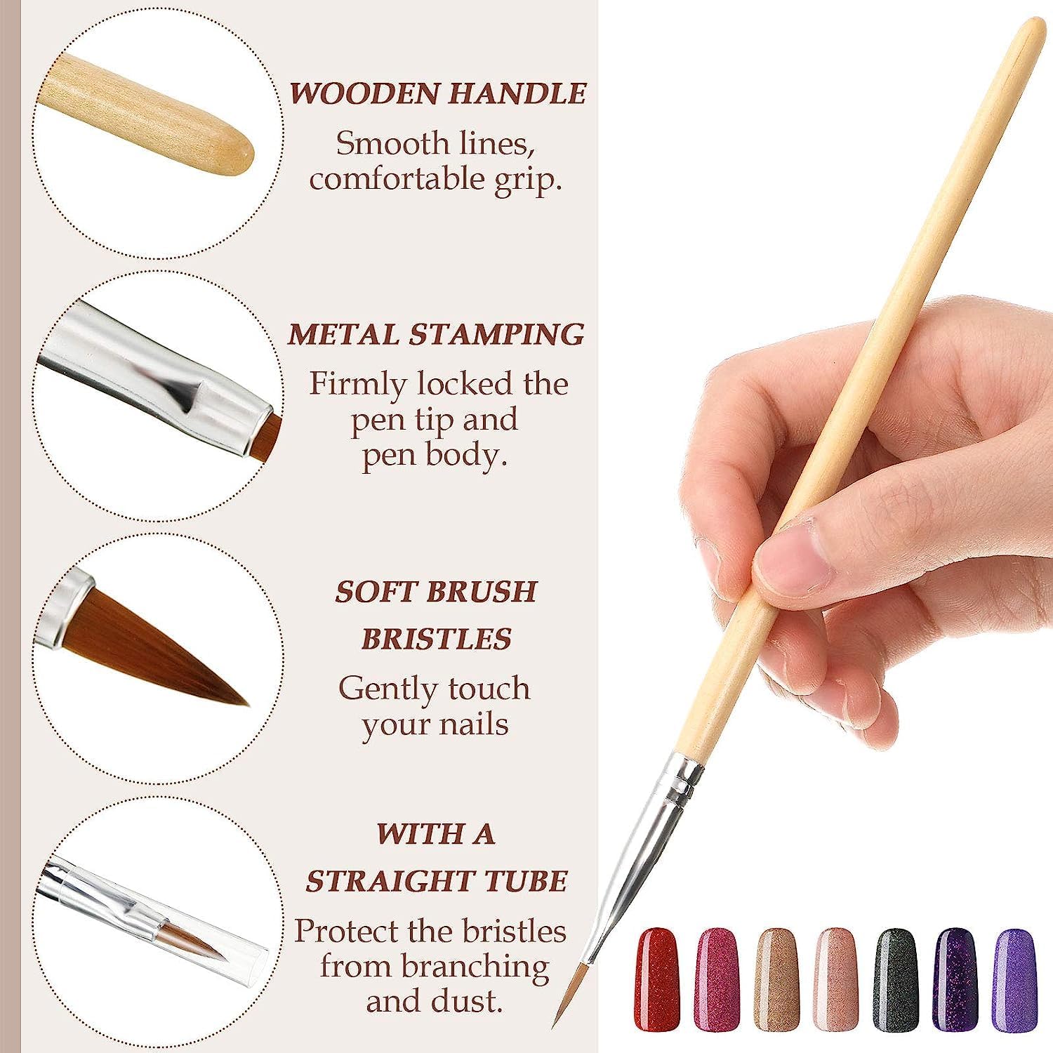 BALWRICK Professional Nail Art Brush Set - 8 Acrylic Nail Painting & Design Brushes for Nail Polish, Decoration & Treatment | Perfect for Salon, DIY Manicure & Nail Art Enthusiasts