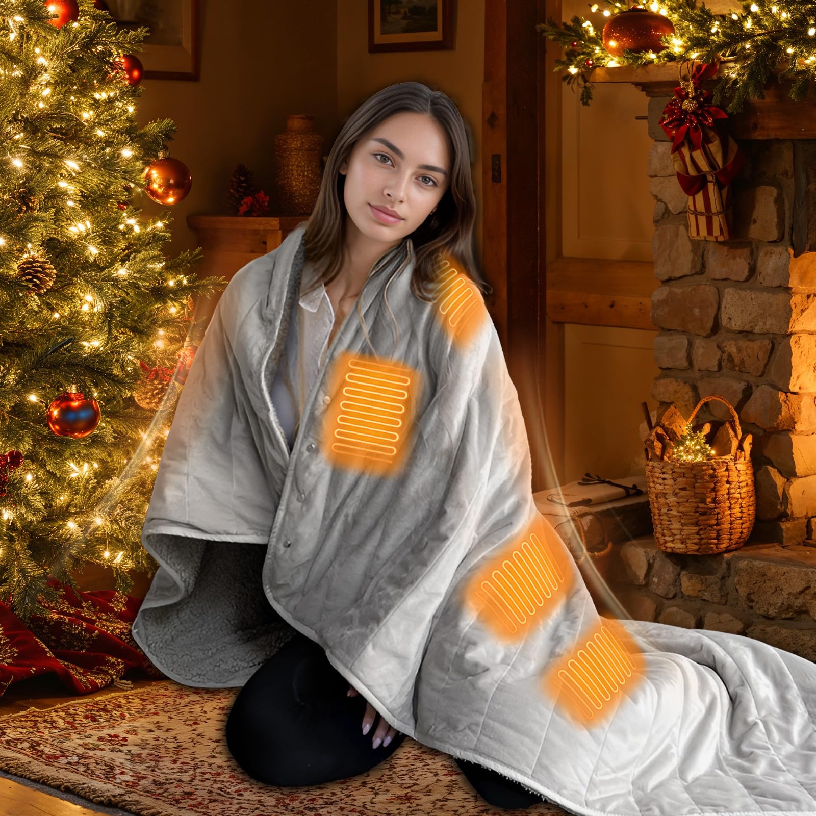 Ourea Battery Powered Heated Blanket - 10000mAh Rechargeable Portable Electric Blanket with 3 Heat Settings | Indoor Use for Camping, Travel, Office & Home (Hearth Grey)
