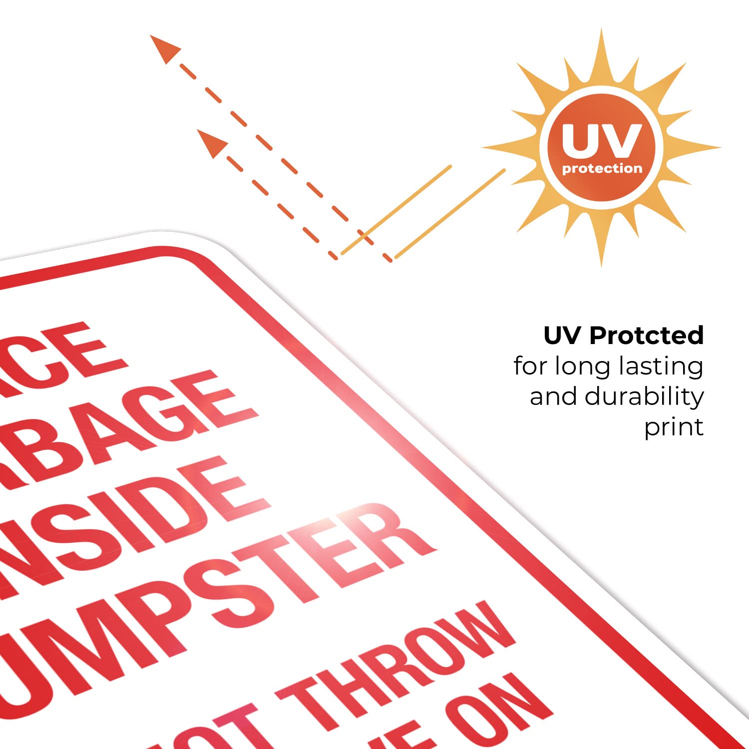 Dumpster Sign - 'Place Garbage Inside Do Not Throw On Ground' - 10x7 Inch Weatherproof Vinyl Decal Sticker (4 Mil Thick) - Made in USA - Perfect for Trash Bins, Waste Containers & Recycling Areas