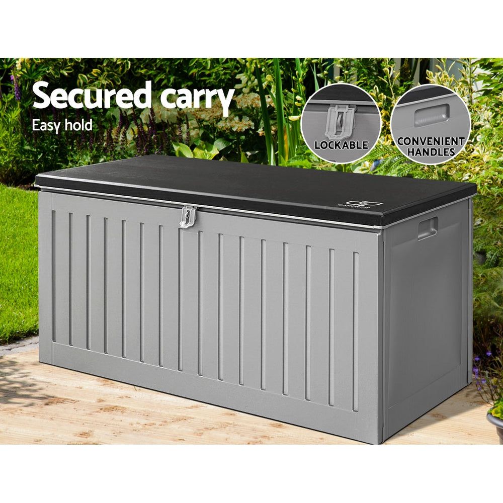 Gardeon 270L Outdoor Storage Box with Lock - Waterproof Garden Bench & Tool Shed for Patio, Deck, Backyard (Grey) | Perfect for Storing Cushions, Gardening Tools & Outdoor Equipment