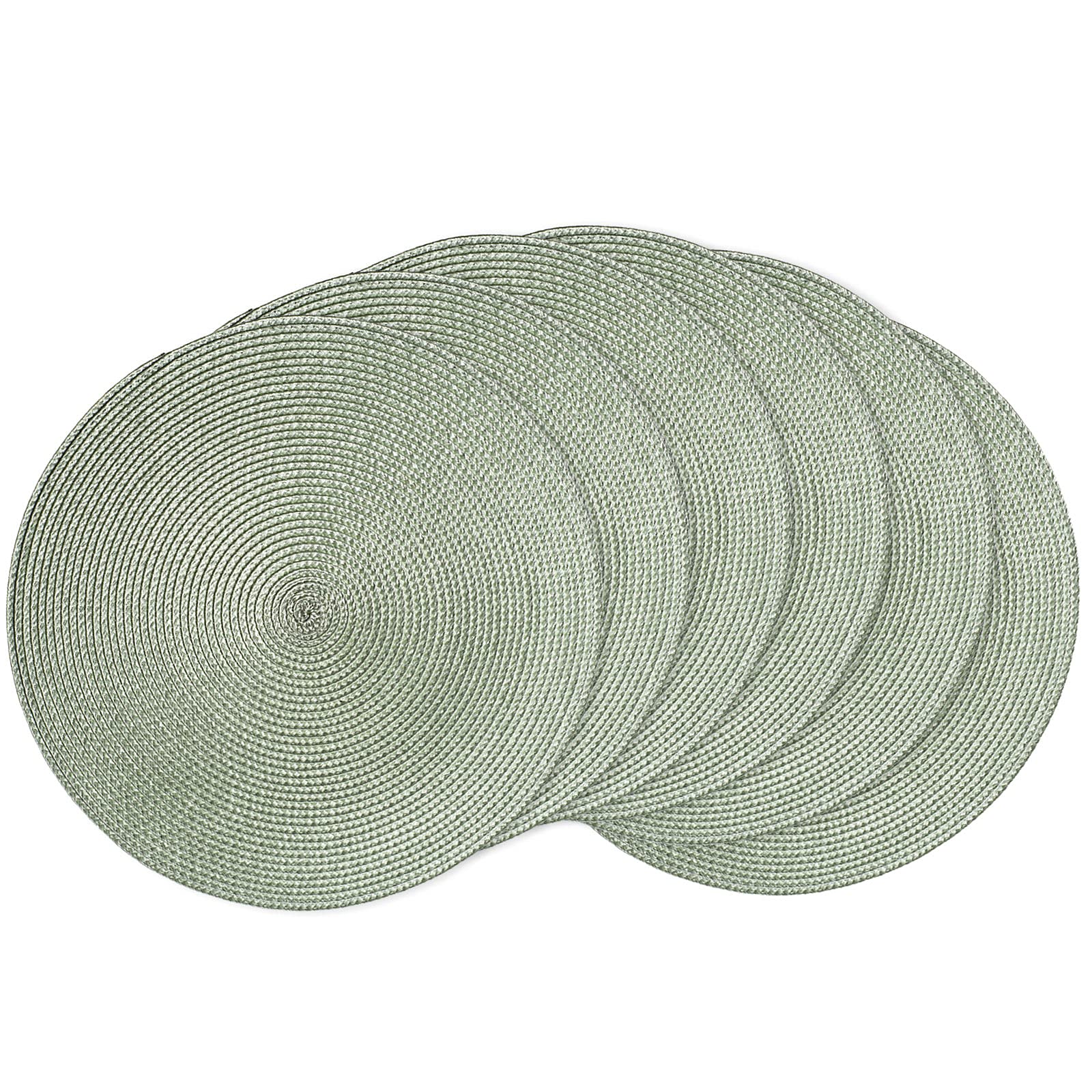 15 Inch Round Braided Placemats Set of 6 - Natural Woven Heat Resistant Table Mats for Dining Room Decor, Kitchen Table Setting, and Home Entertaining (Sage Green)