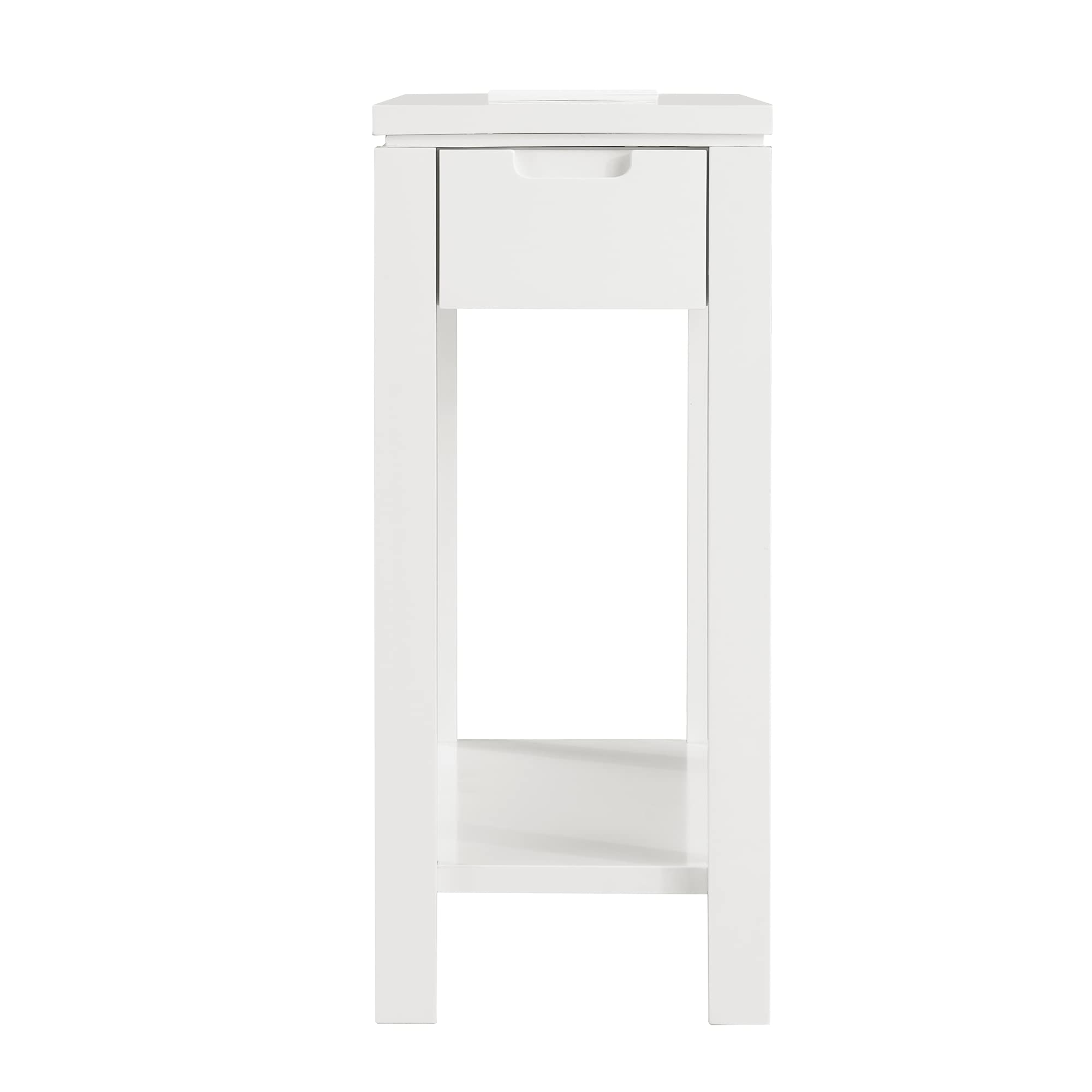 Leick Home 9080-WT White Wooden Side Table with Drawer & Built-in USB-C Fast Charging Station - Perfect for Living Room, Bedroom or Office Charging Needs