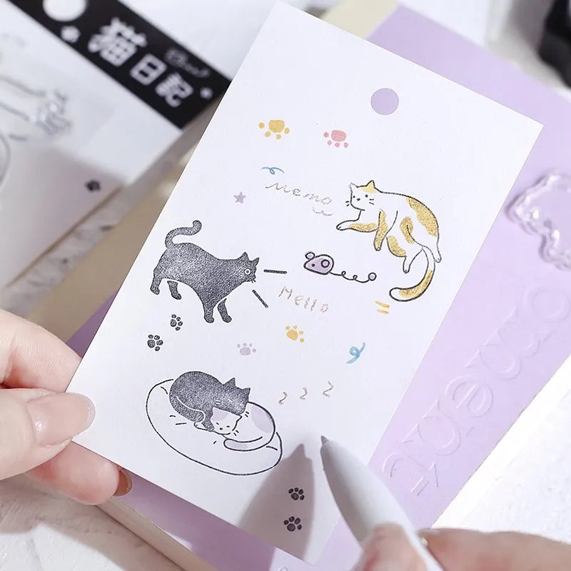 BGM Clear Stamp Set - Cat Diary Scrapbooking Stamps for DIY Cards, Journals & Planners | Perfect for Cat Lovers & Crafters