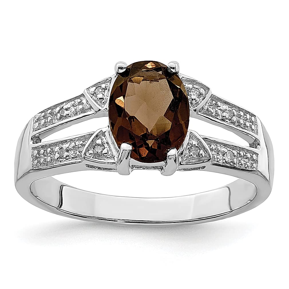 925 Sterling Silver Smoky Quartz Diamond Band Ring for Women - Elegant Stone Gemstone Jewelry, Perfect Gift for Her - Ideal for Weddings, Anniversaries & Special Occasions